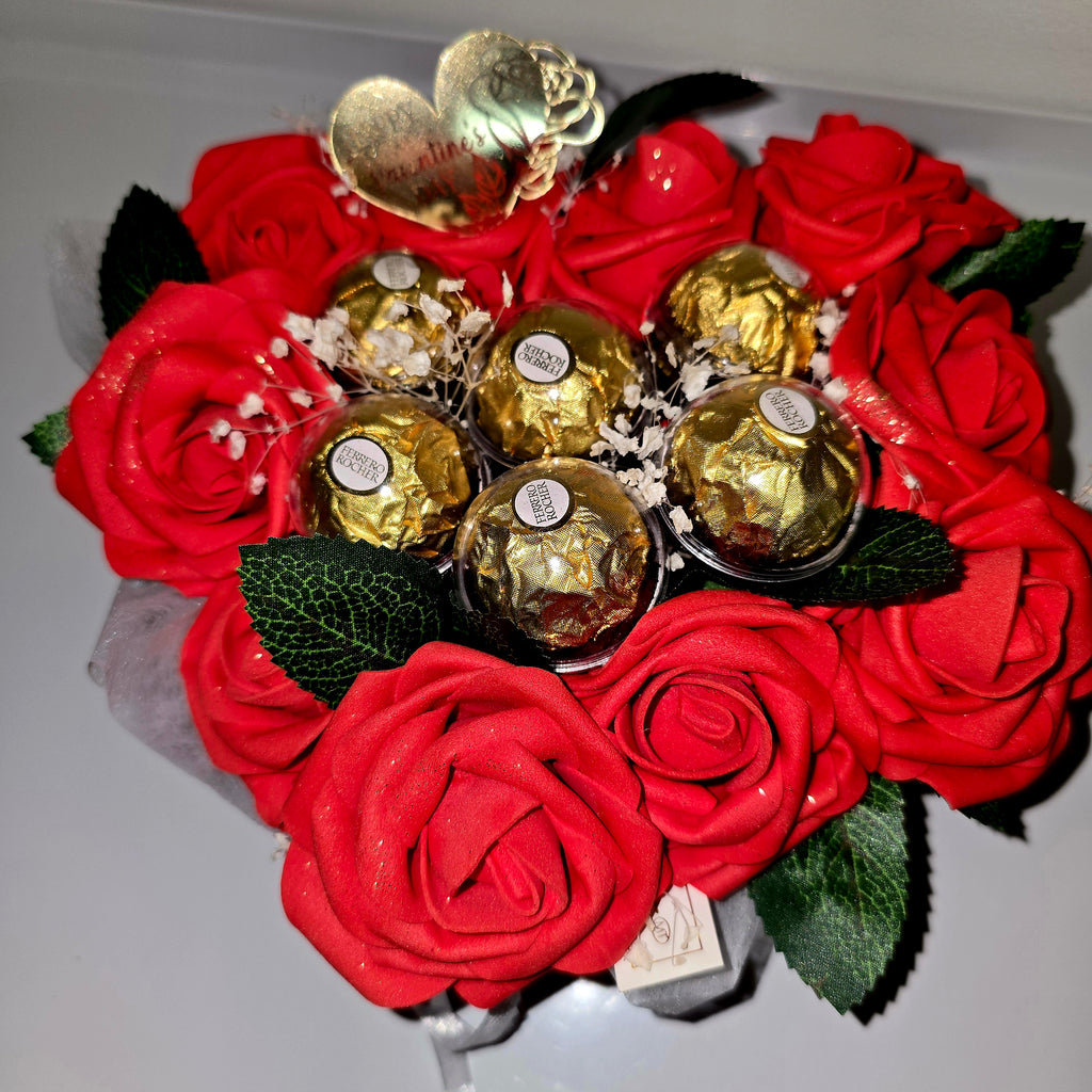 Handmade Heart Gift Box with Eternal Roses & Ferrero Rocher – Valentine’s Day