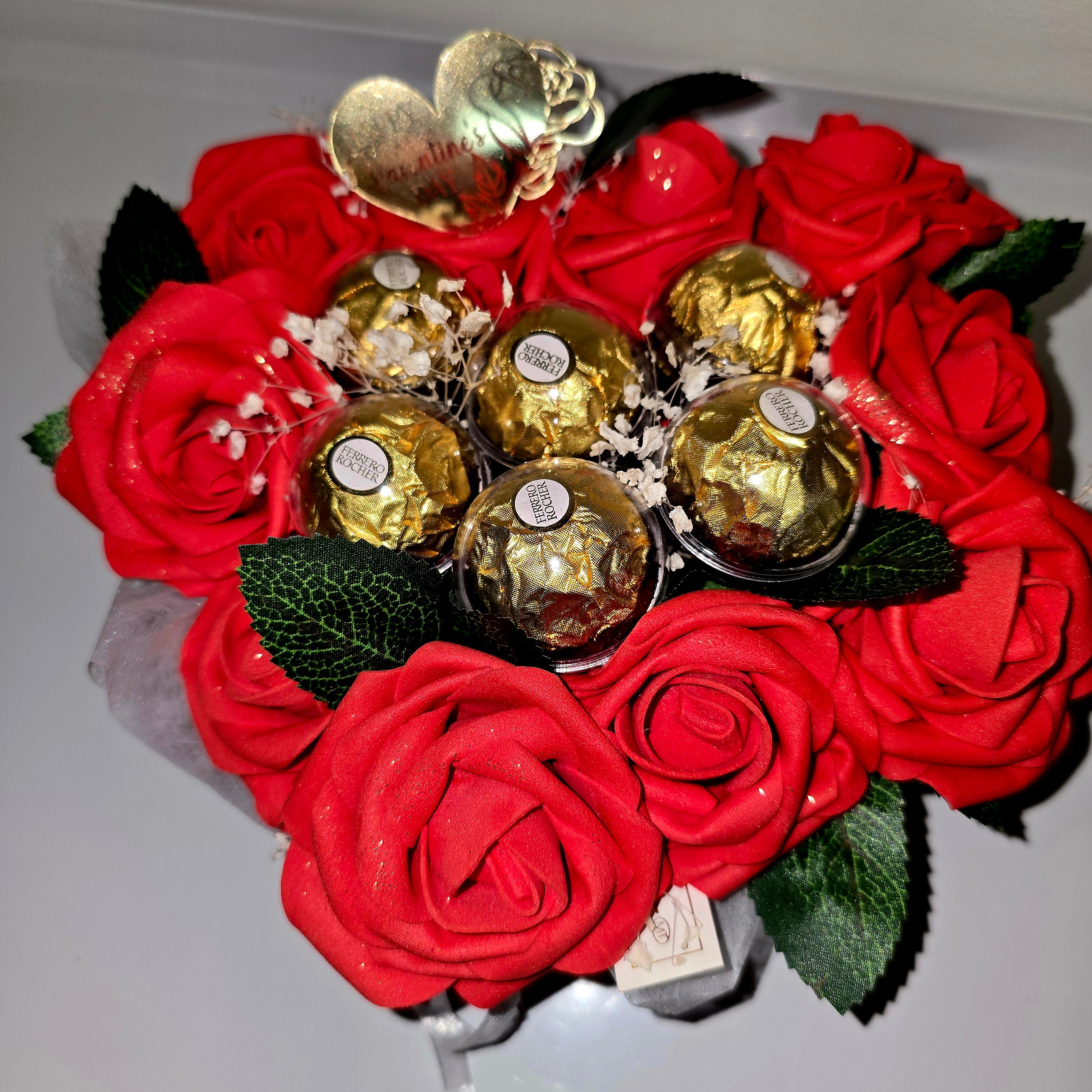 Handmade Heart Gift Box with Eternal Roses & Ferrero Rocher – Valentine’s Day