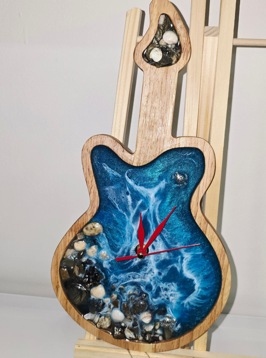 Handmade Wooden & Epoxy Resin Wall Clock – Ocean Theme