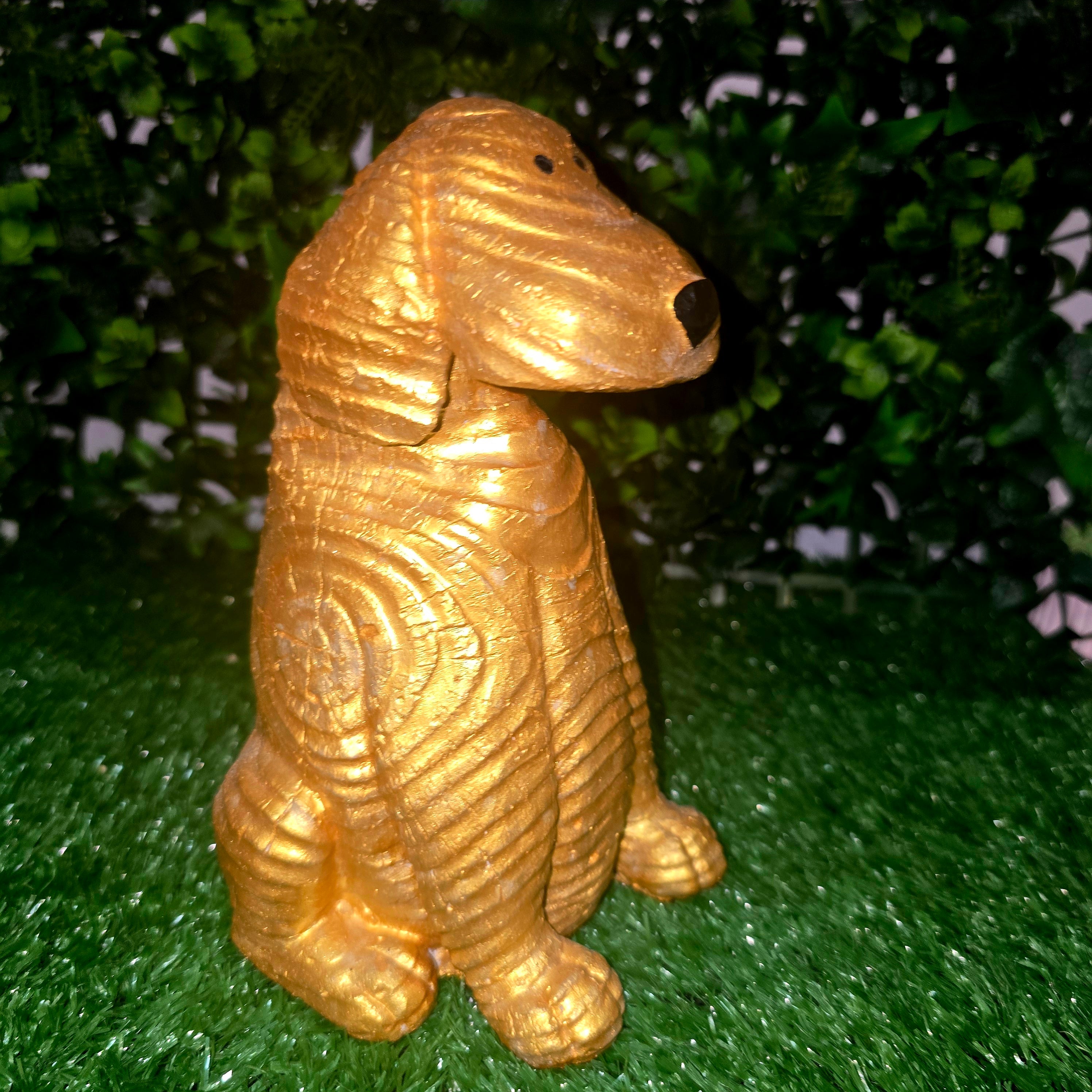 Handmade Cement Dog Sculpture with Wood Effect – Decorative Garden & Home Ornament