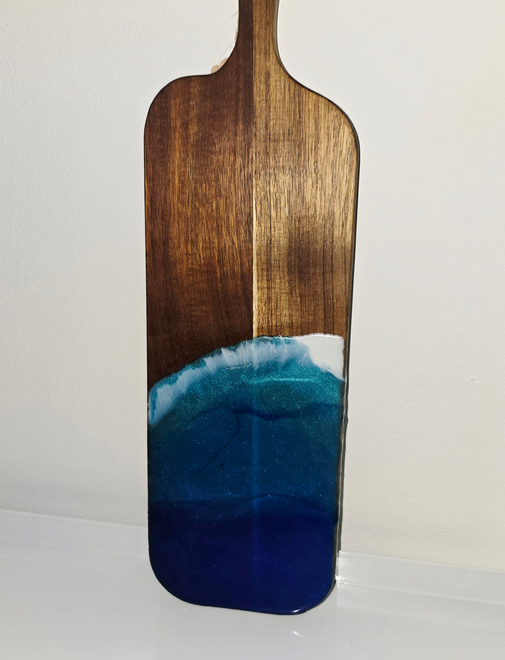 🌊 Handmade Wooden Serving Board with Resin Art – Ocean Style Design (41 × 12 cm)
