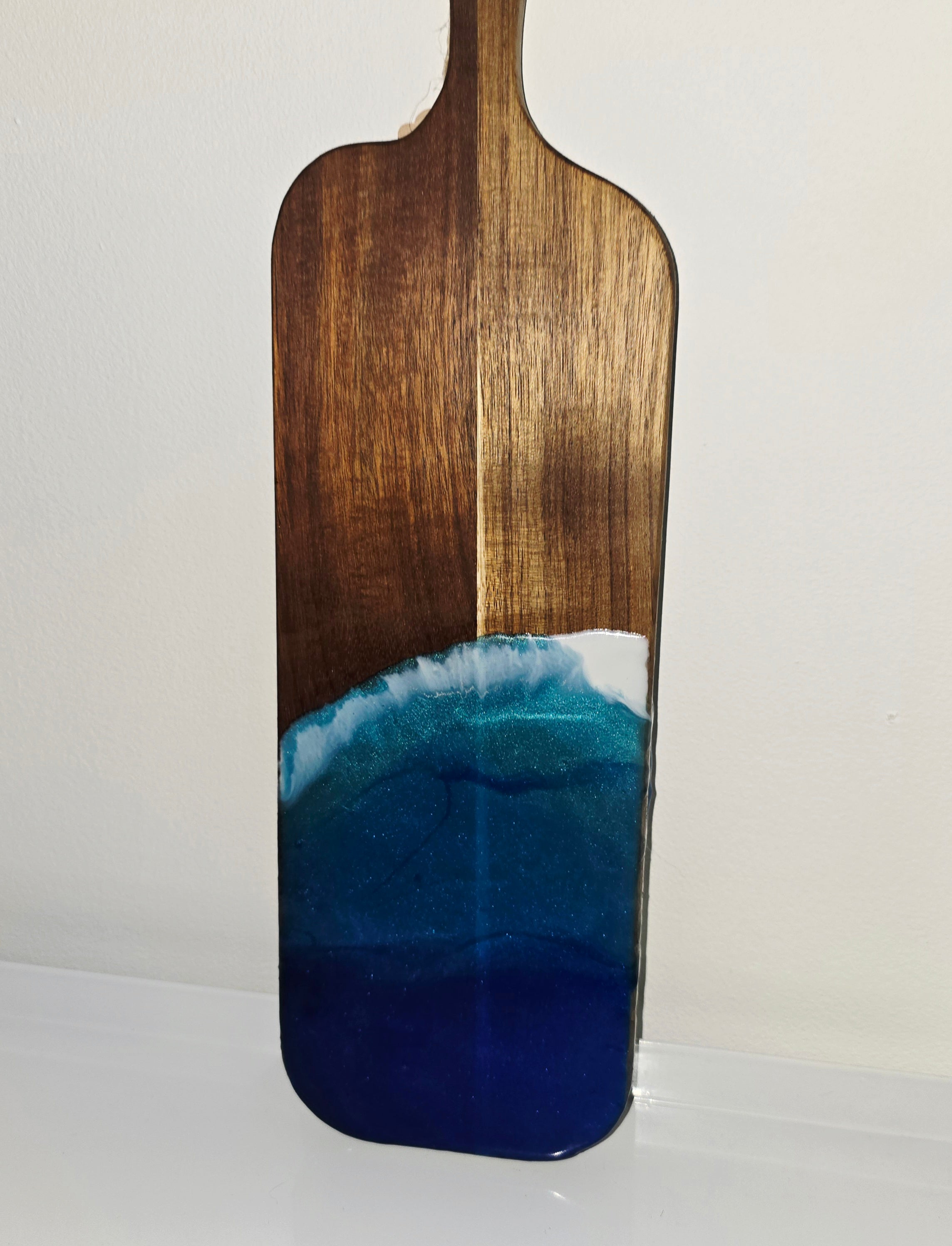 🌊 Handmade Wooden Serving Board with Resin Art – Ocean Style Design (41 × 12 cm)