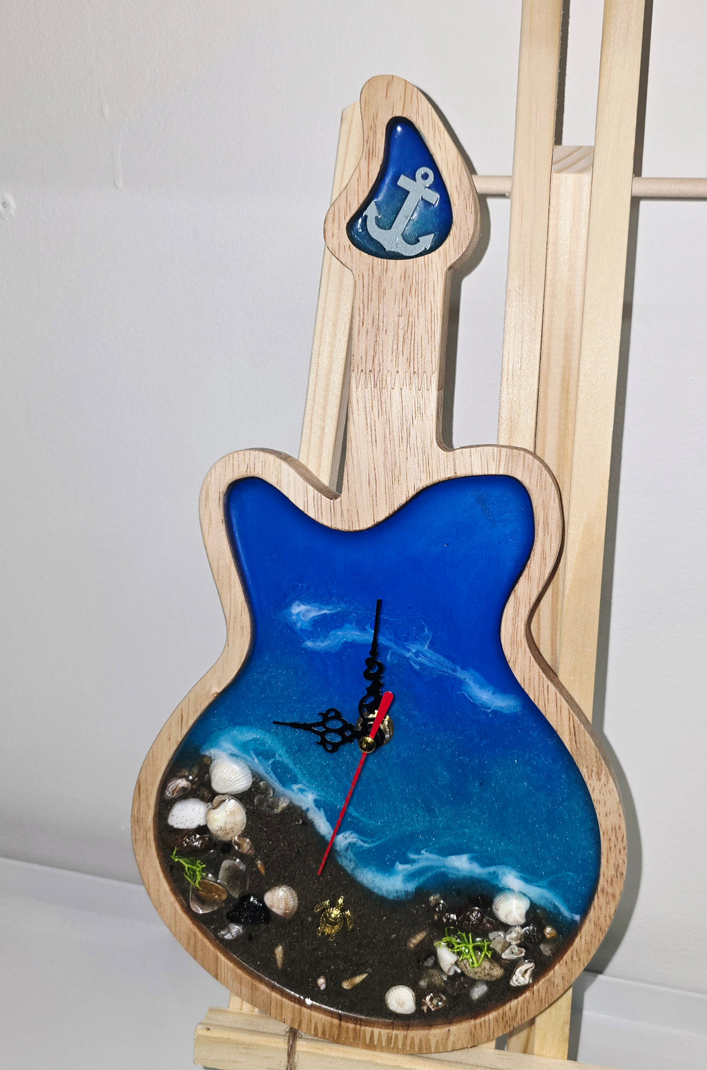 Handmade Wooden & Epoxy Resin Wall Clock – Ocean Theme