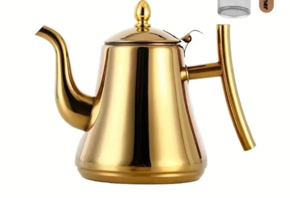 Golden Stainless Steel Kettle – 1.5L Elegant Tea & Coffee Kettle