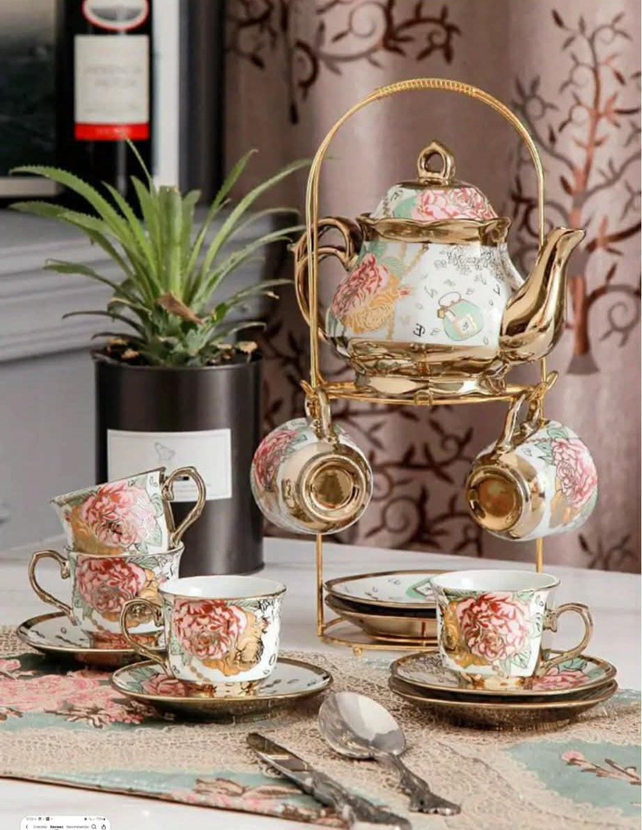Luxury European Ceramic Coffee & Tea Set – Vintage Floral Cups & Teapot