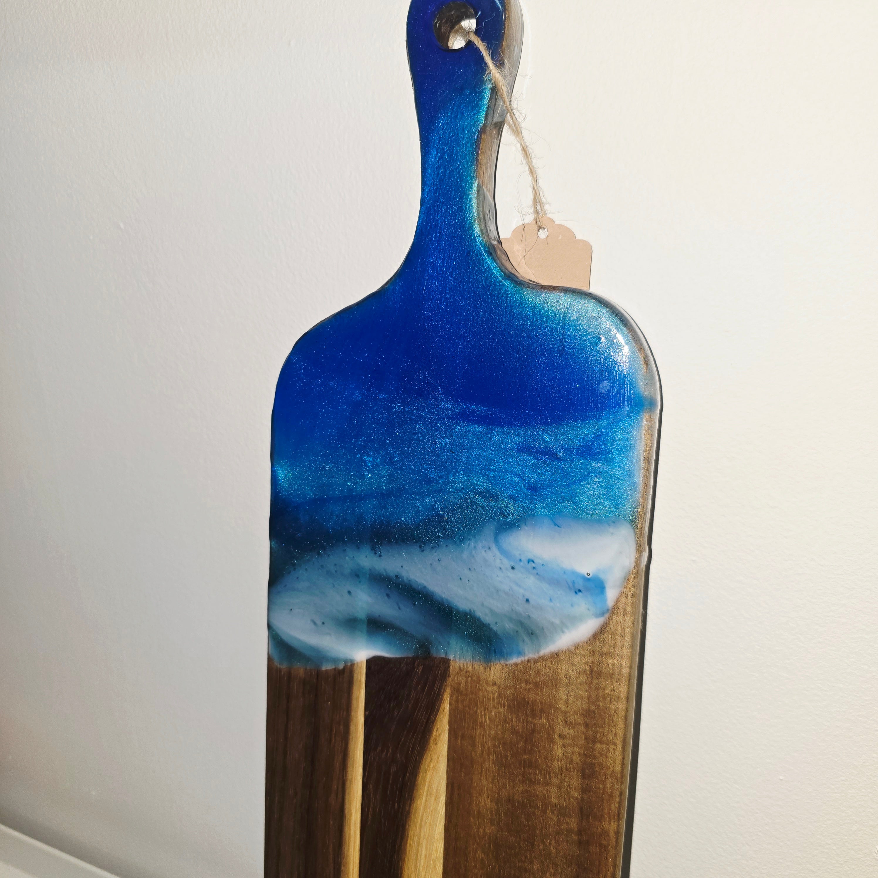 🌊 Handmade Wooden Serving Board with Resin Art – Ocean Style Design (41 × 12 cm)