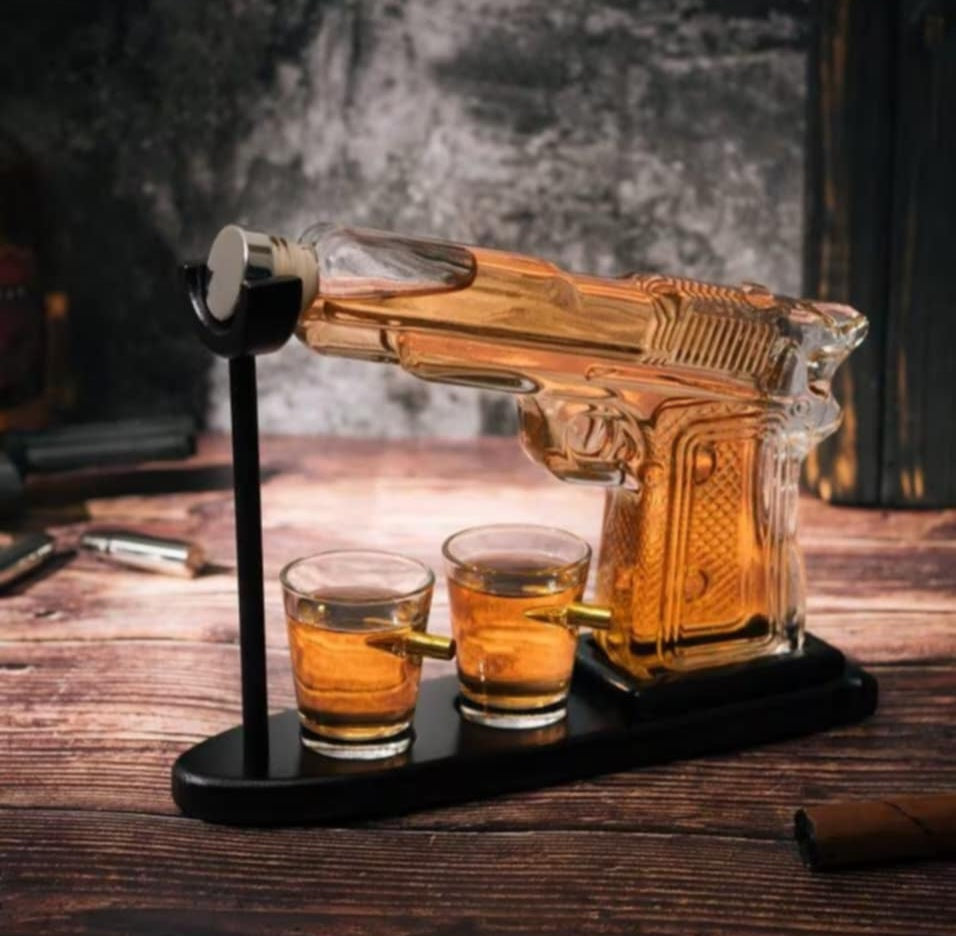 Luxury Gun-Shaped Whiskey Decanter Set with Bullet Shot Glasses