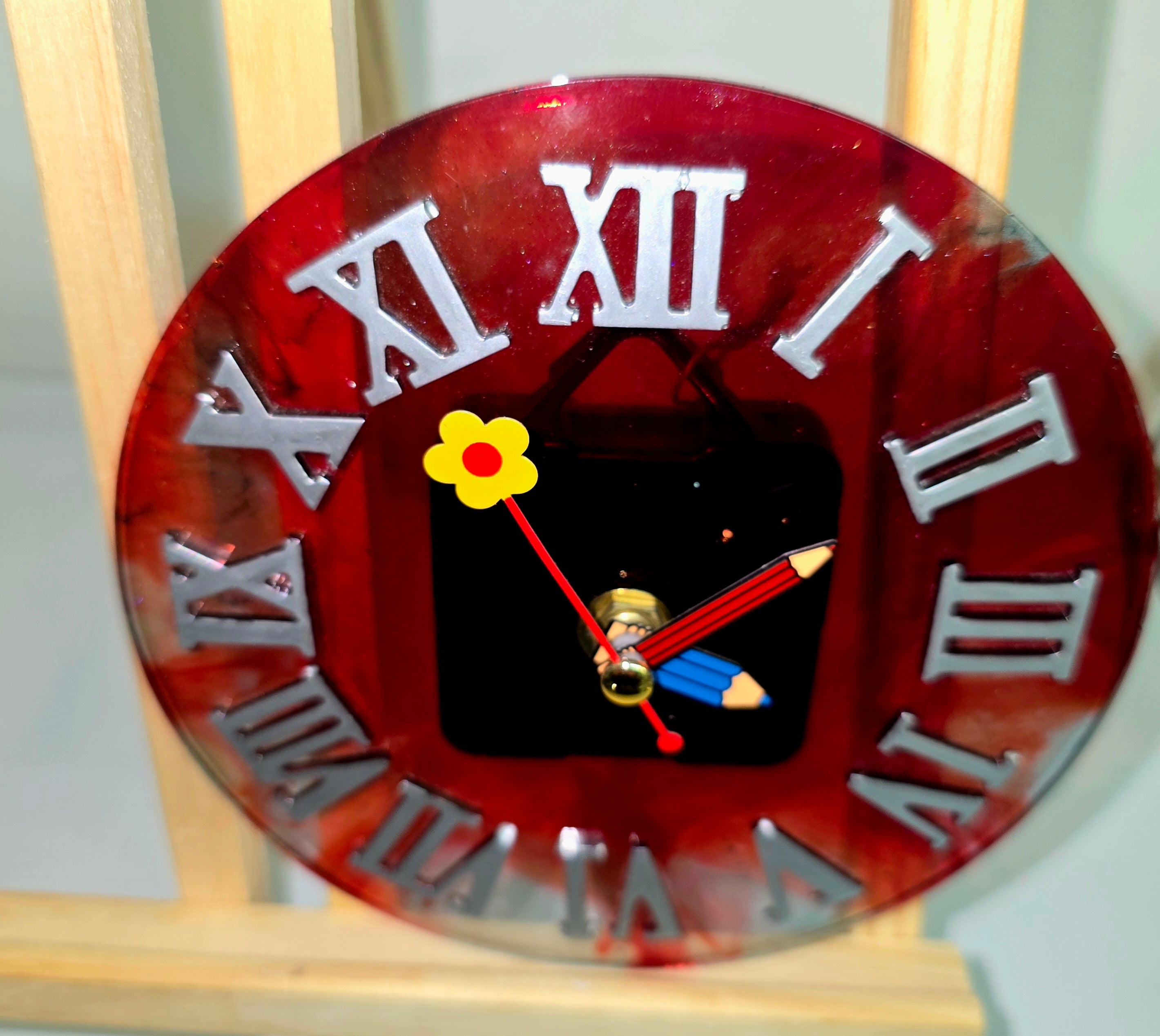 Handmade Epoxy Resin Wall Clock with Roman Numerals 15cm.