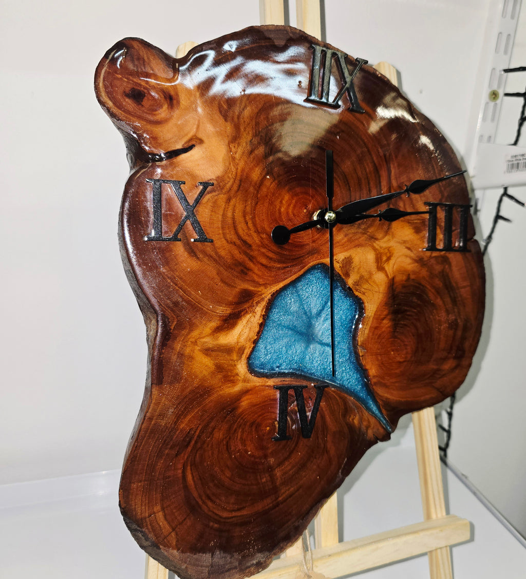 Handmade Wooden & Epoxy Resin Wall Clock – Natural Wood Design