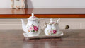Ceramic Tea Pot & Sugar Bowl Set with Tray – Floral Vintage Design