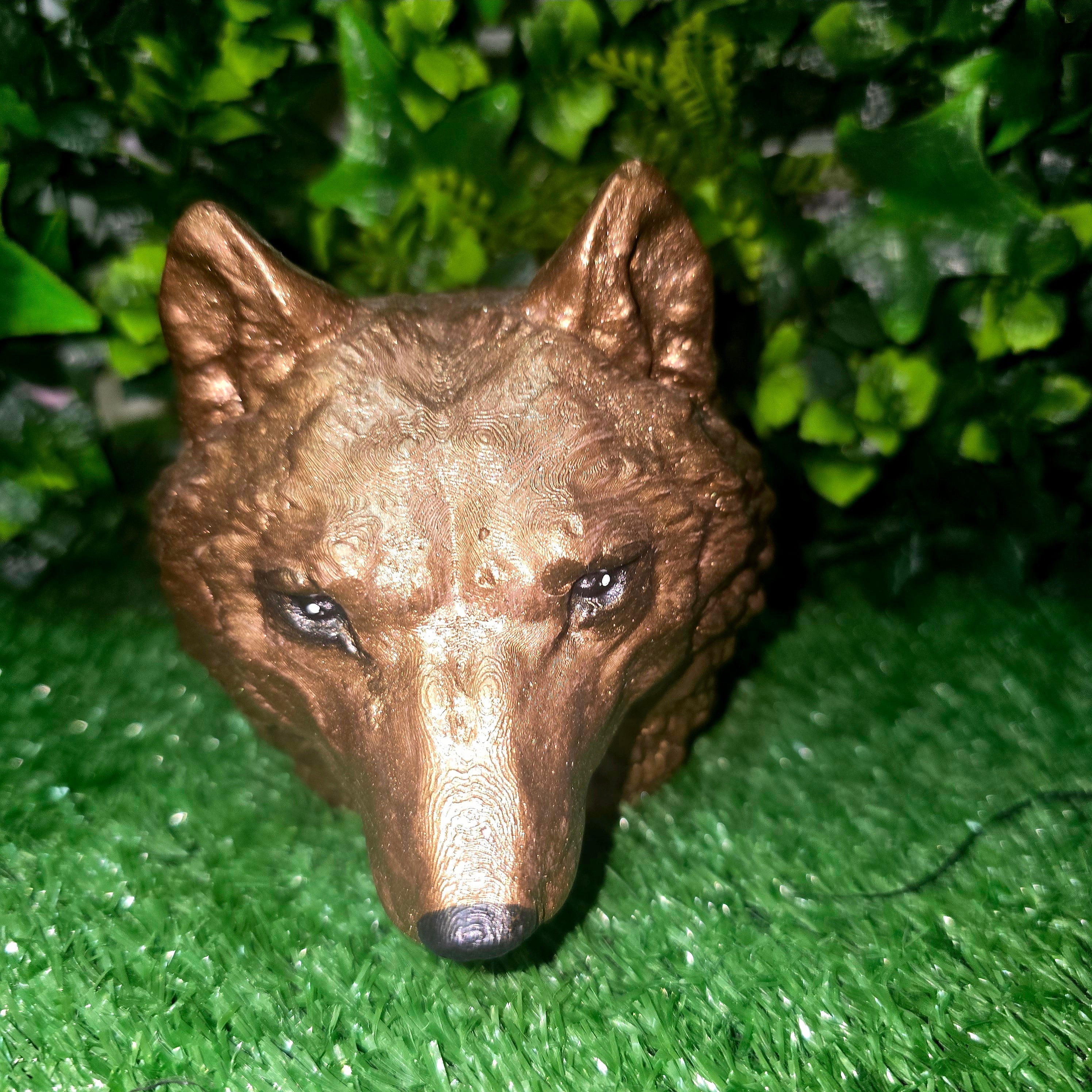 Handmade Concrete Wolf Head Garden Ornament