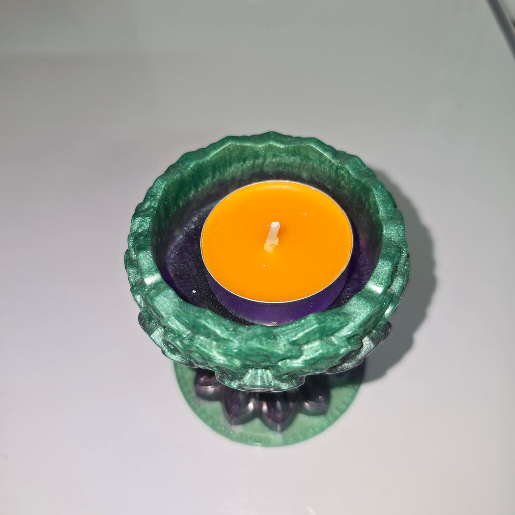Handmade Resin Tealight Holder – Small Decorative Candle Base (7 × 7 cm.)
