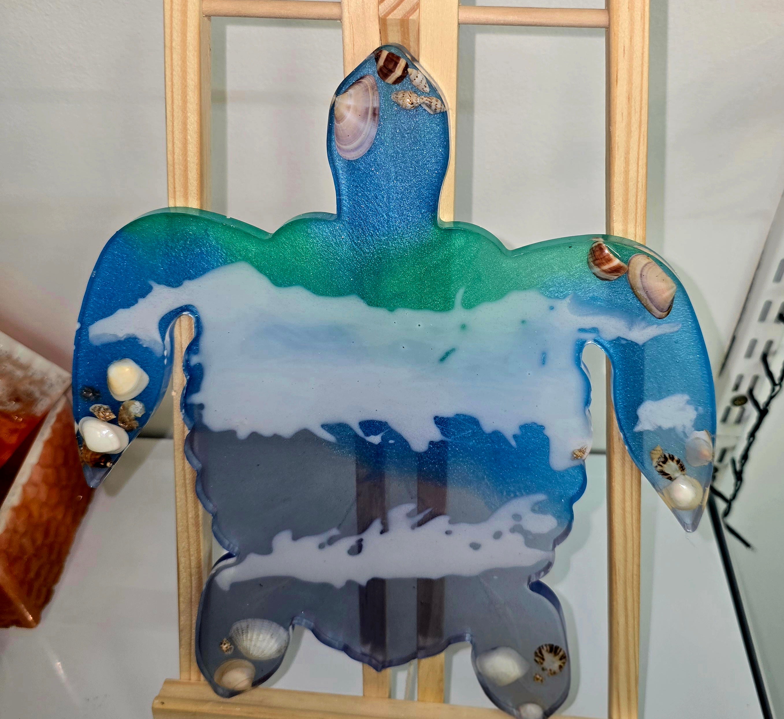 🐢 Handmade Ocean Resin Serving Board – Turtle Shaped Decorative Tray