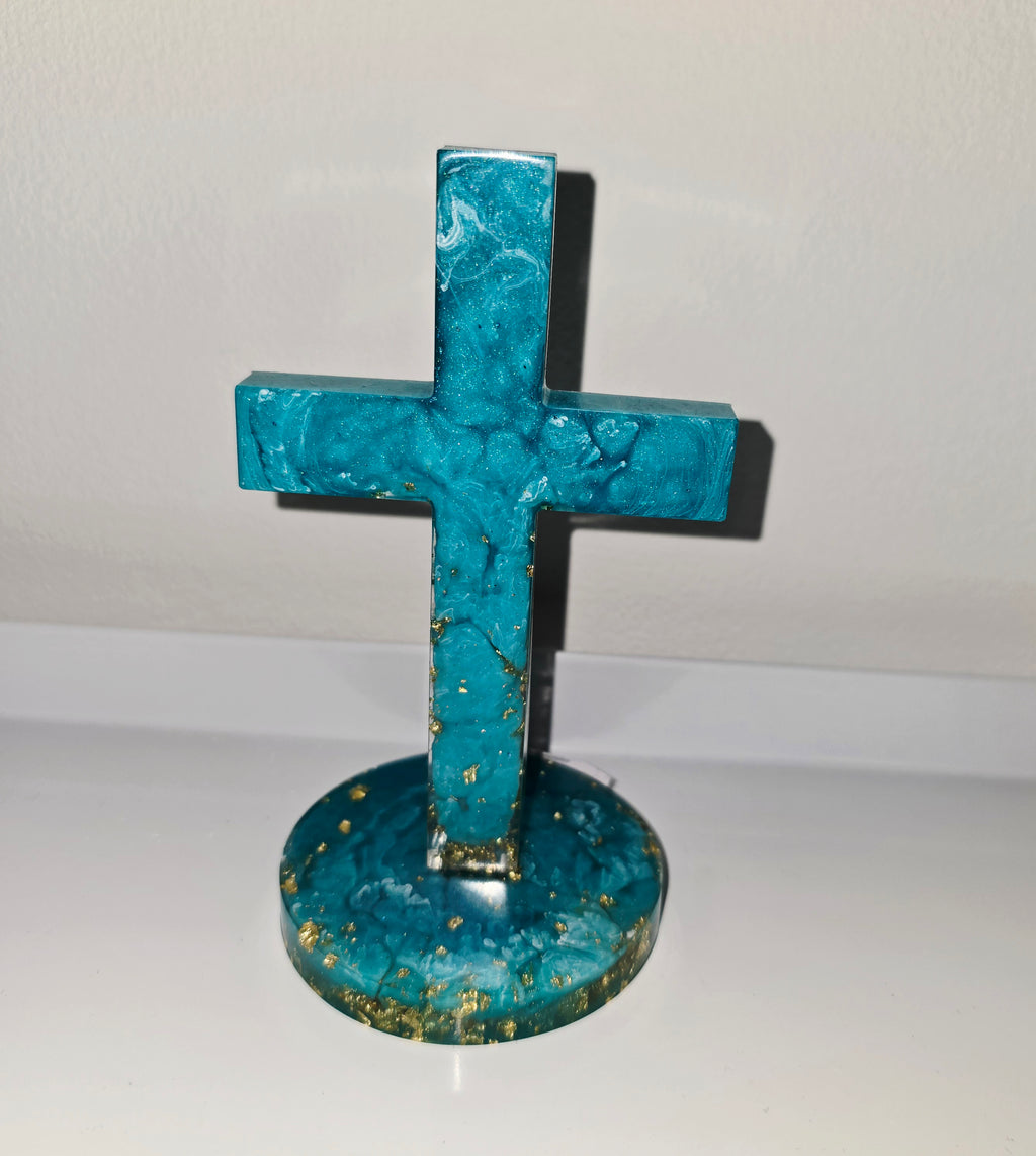 Handmade Epoxy Resin Cross Ornament – Religious Home Decor (13 cm)