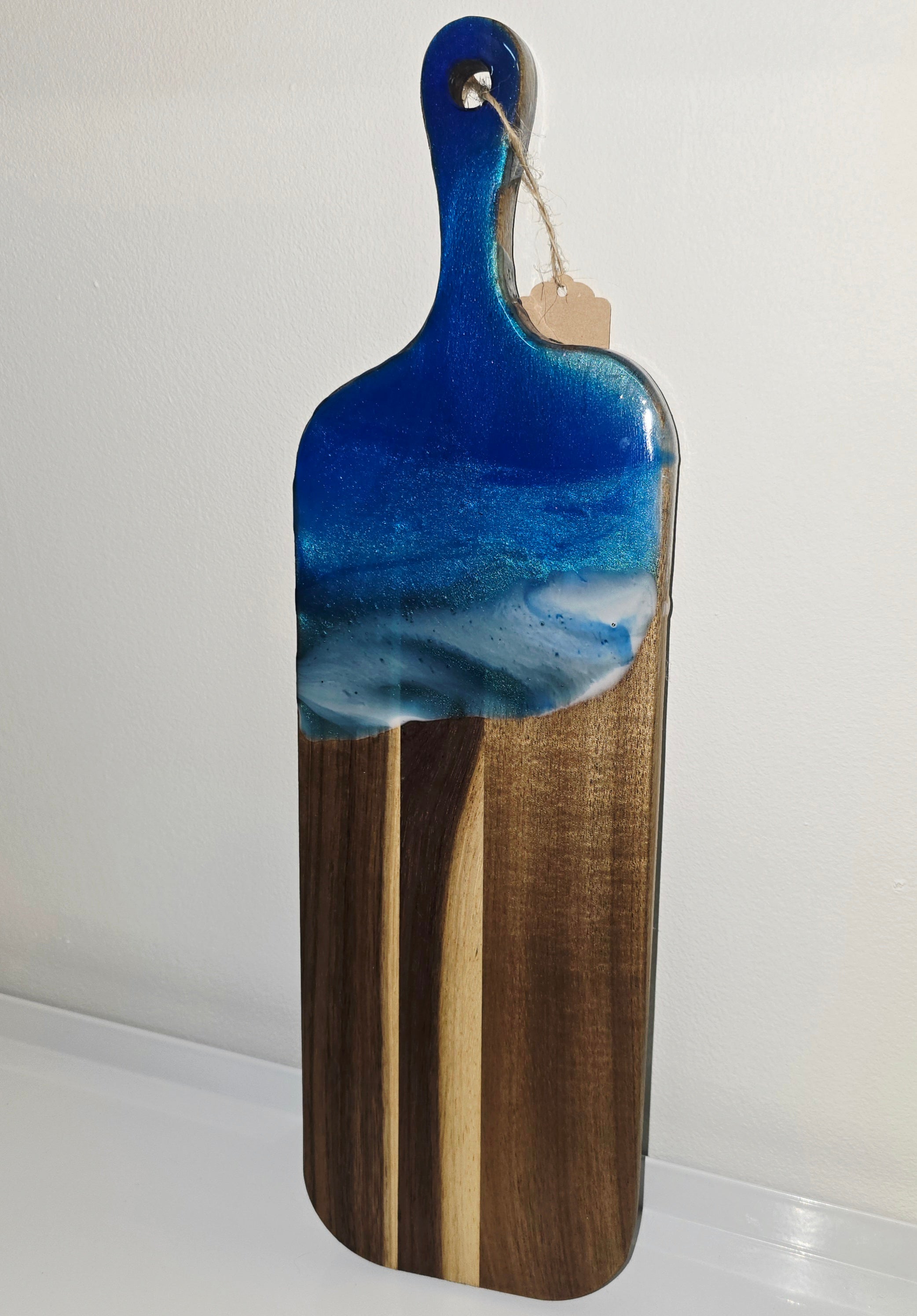 🌊 Handmade Wooden Serving Board with Resin Art – Ocean Style Design (41 × 12 cm)