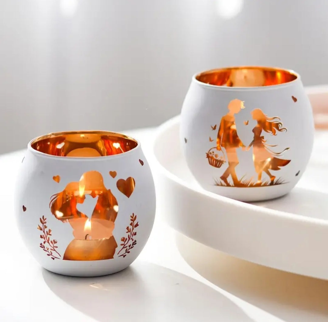 Romantic Glass Candle Holder Set – Couple Design (2 Pieces)