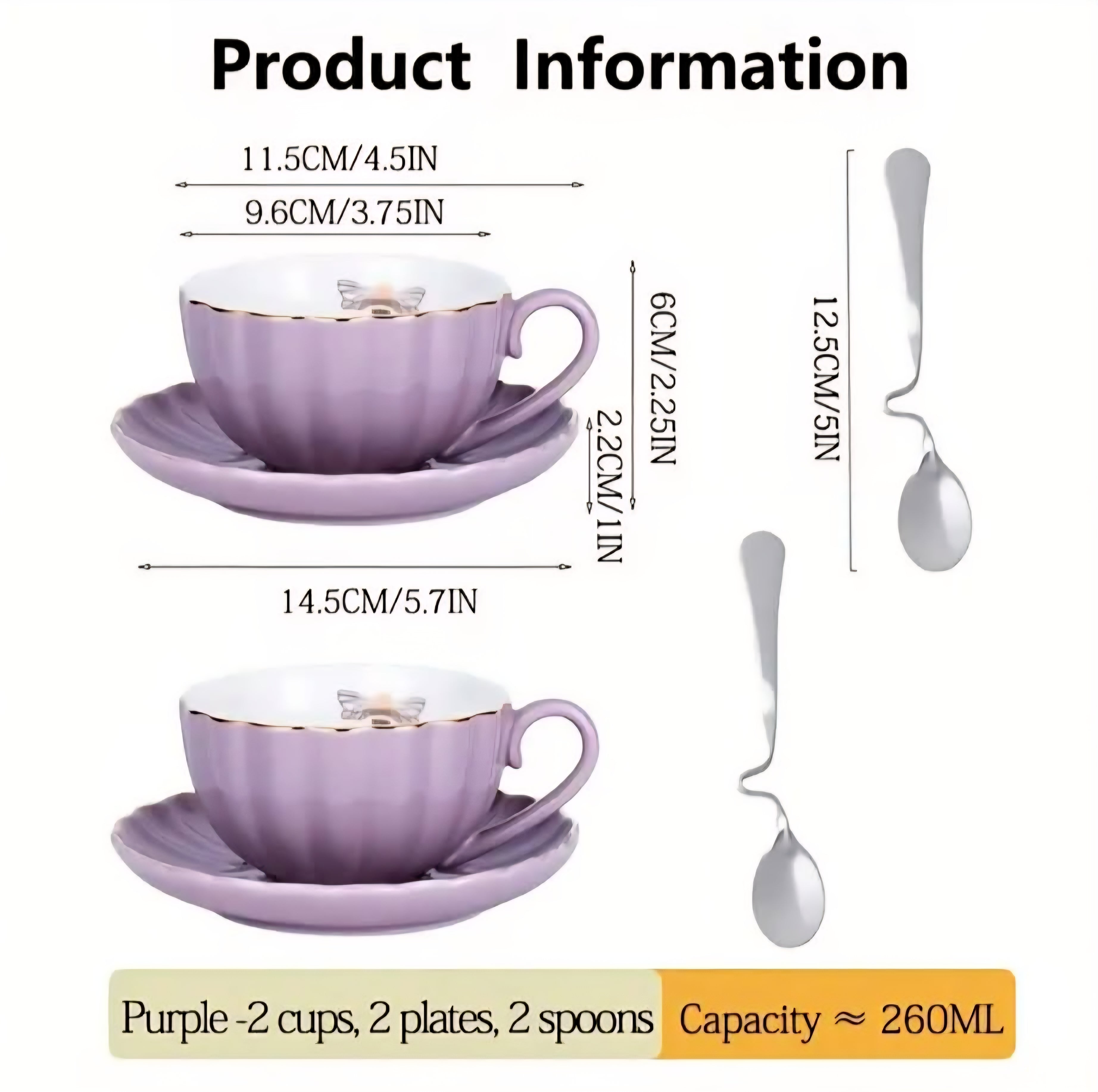 Purple Ceramic Coffee Set – Cups, Saucers, Milk Jug & Sugar Bowl with Spoon