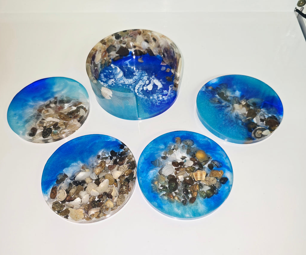 Handmade Resin Coaster Set with Storage Box – 10 cm Round Coasters