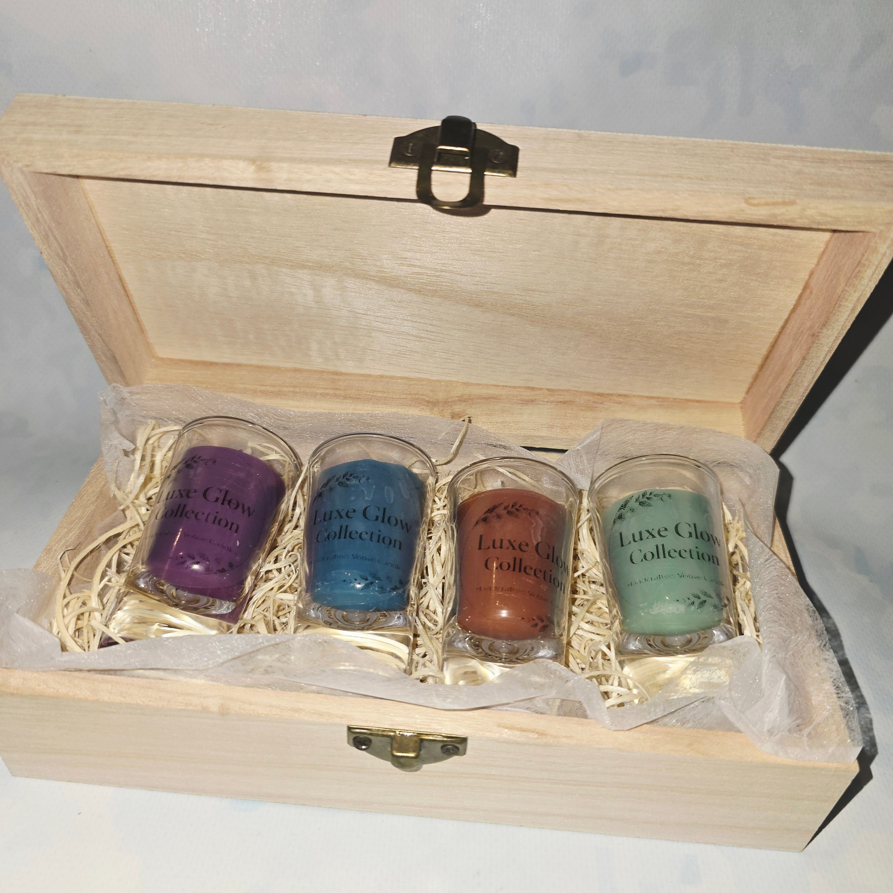 Luxury Handmade Candle Gift Set – Luxe Glow Collection (4 pcs in Wooden Box)
