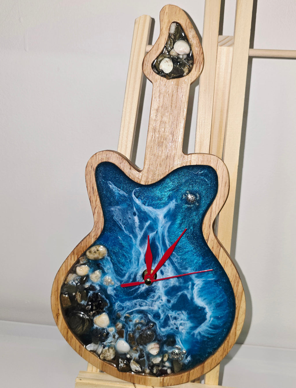 Handmade Wooden & Epoxy Resin Wall Clock – Ocean Theme