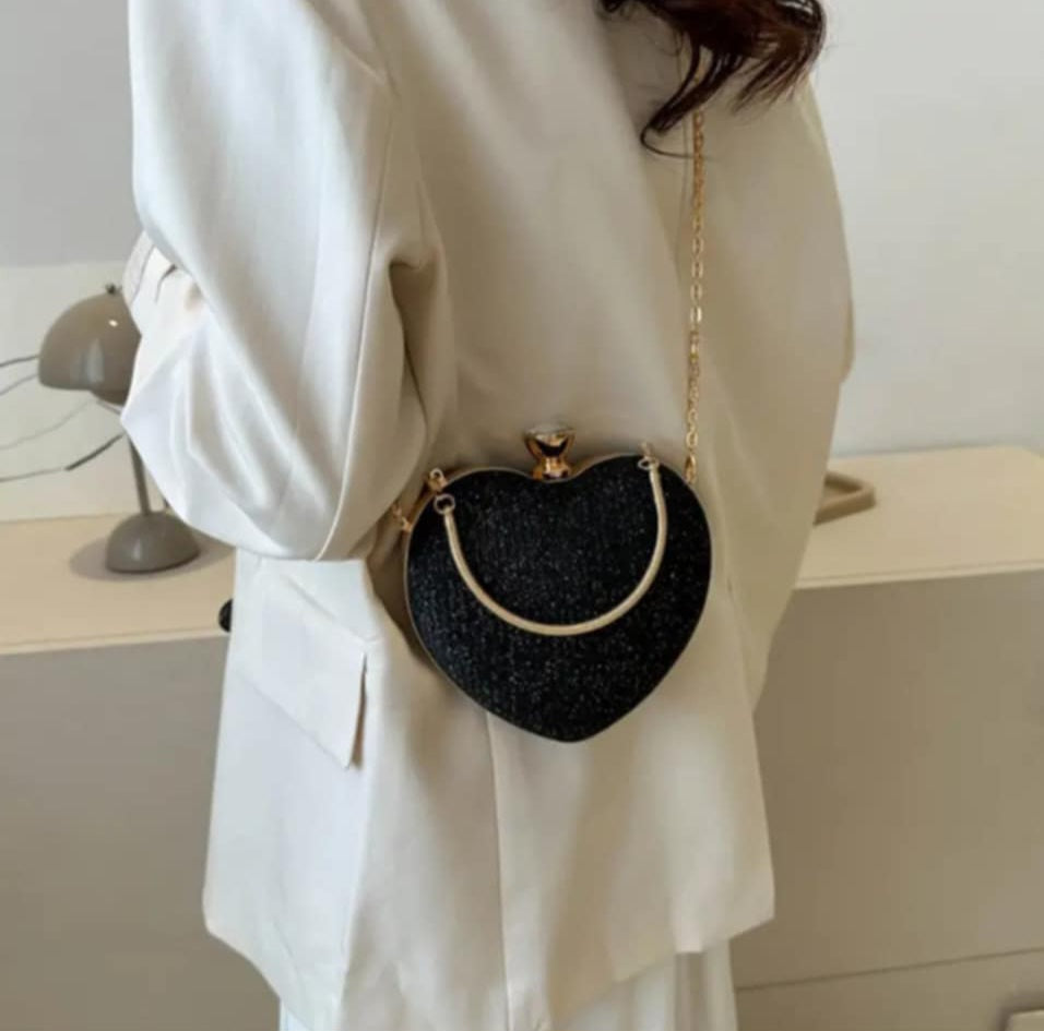 Heart-Shaped Evening Bag with Chain Strap