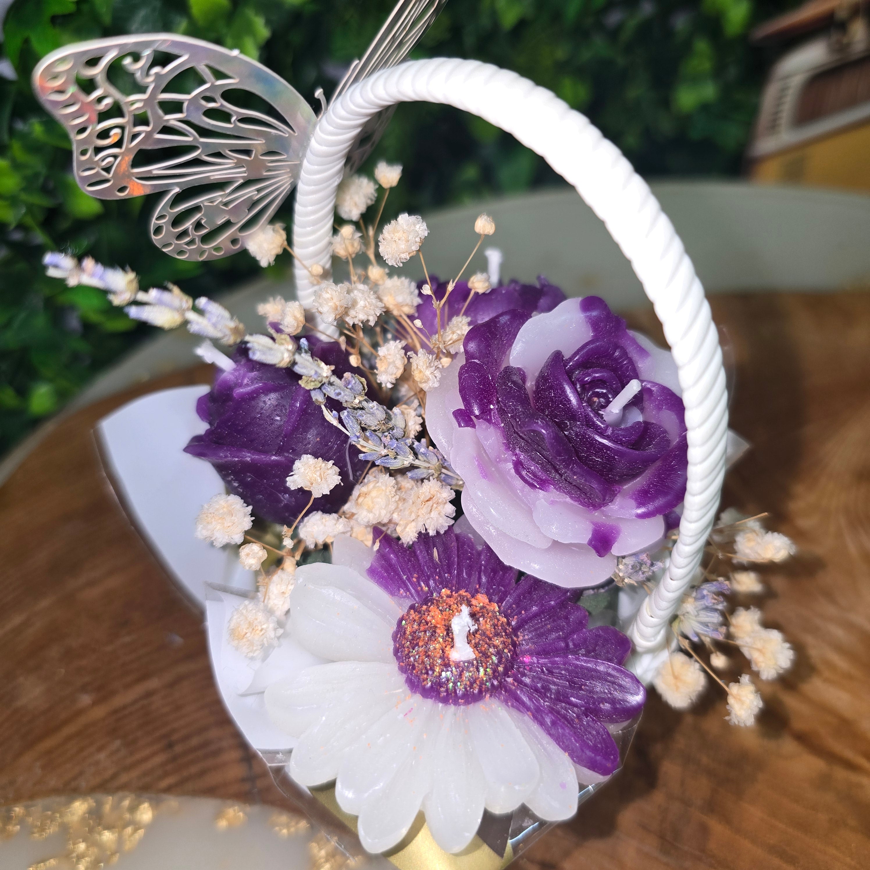 Decorative Flower Candle Basket with Butterfly – Mini Gift Candle