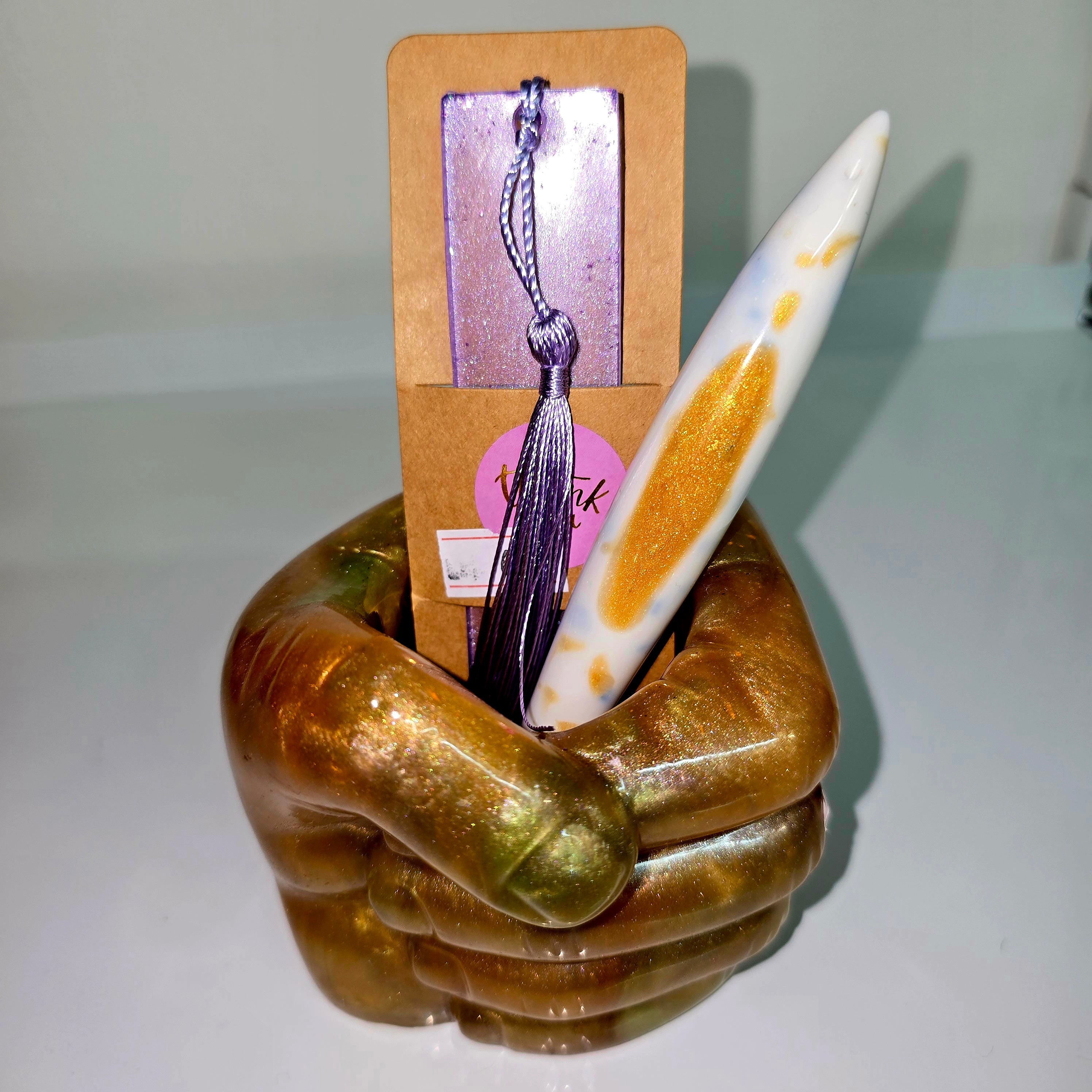 Hand-Shaped Resin Pen Holder – Handmade Desk Organizer