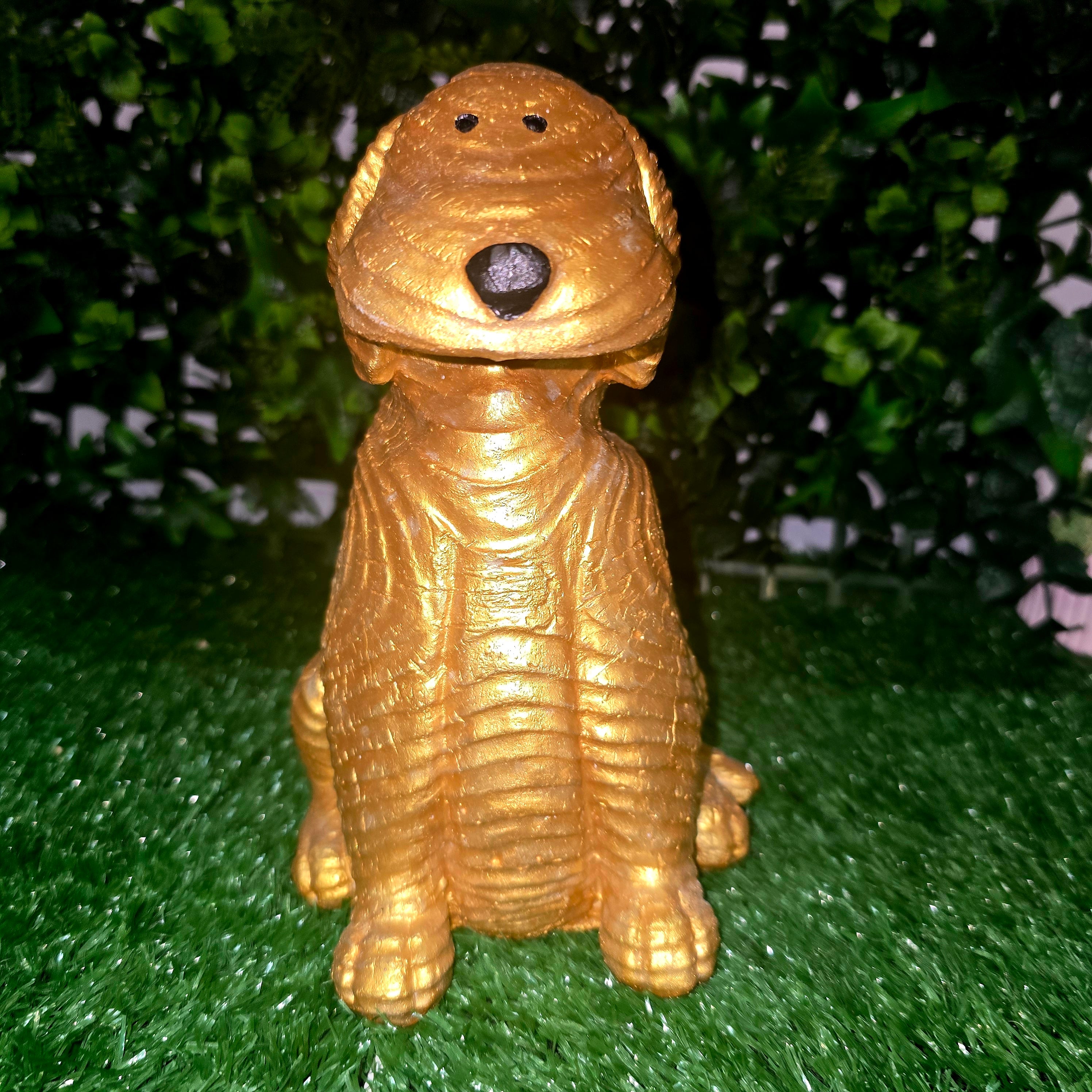 Handmade Cement Dog Sculpture with Wood Effect – Decorative Garden & Home Ornament