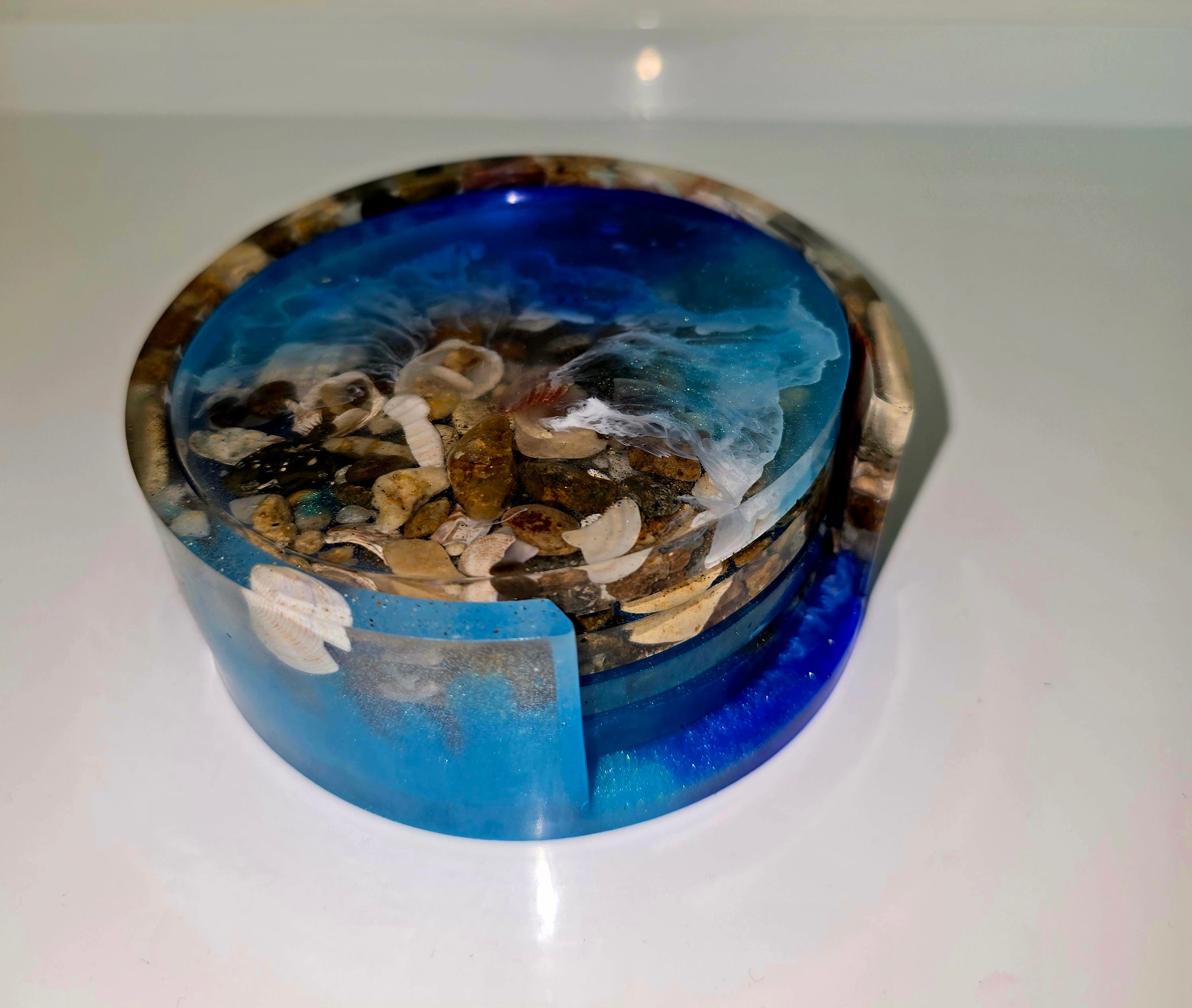 Handmade Resin Coaster Set with Storage Box – 10 cm Round Coasters