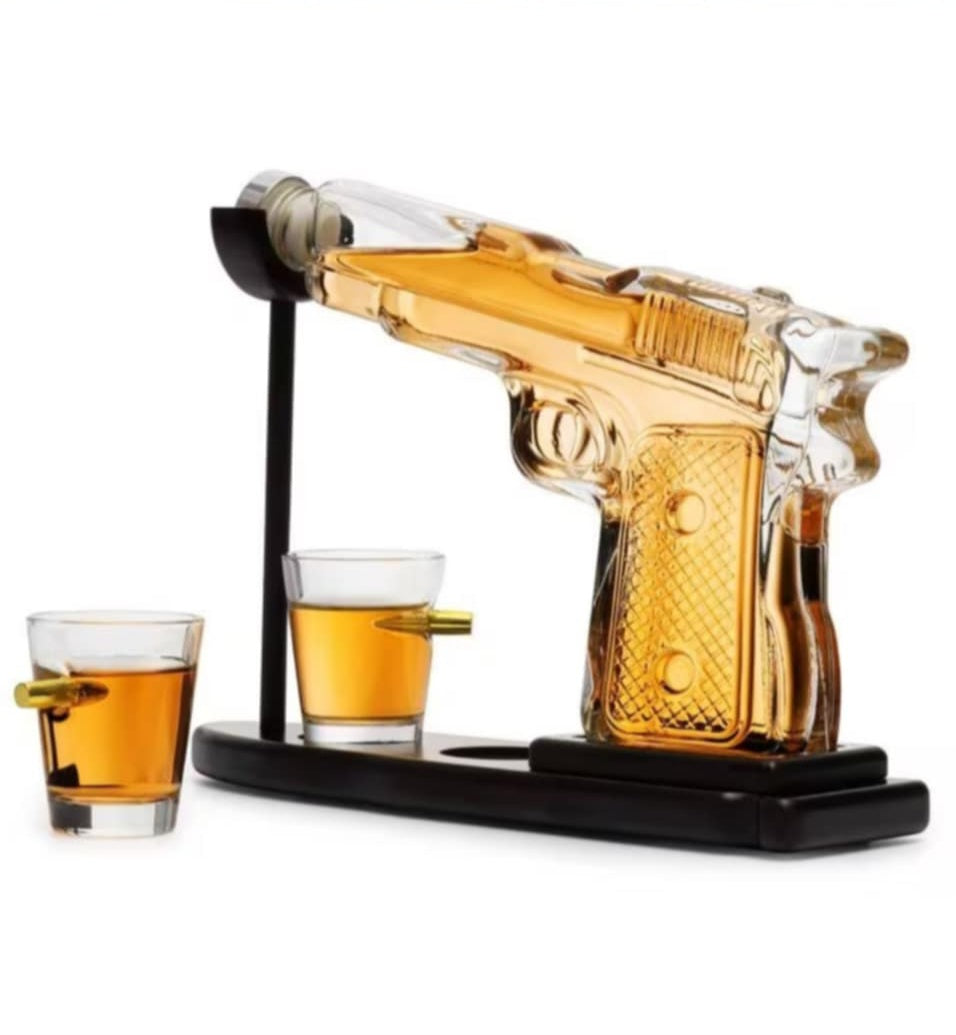 Luxury Gun-Shaped Whiskey Decanter Set with Bullet Shot Glasses