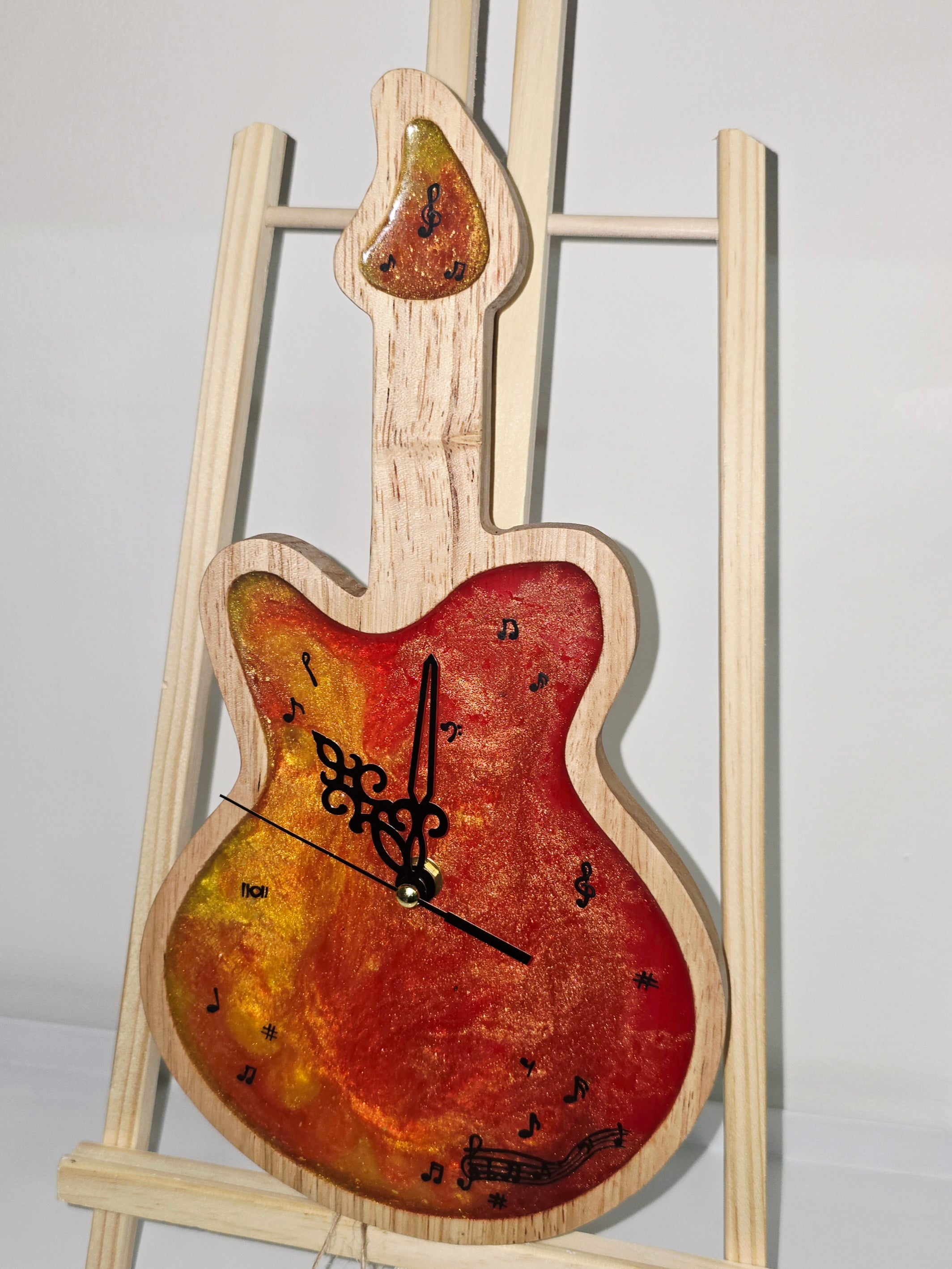 Handmade Wooden & Epoxy Resin Guitar Wall Clock