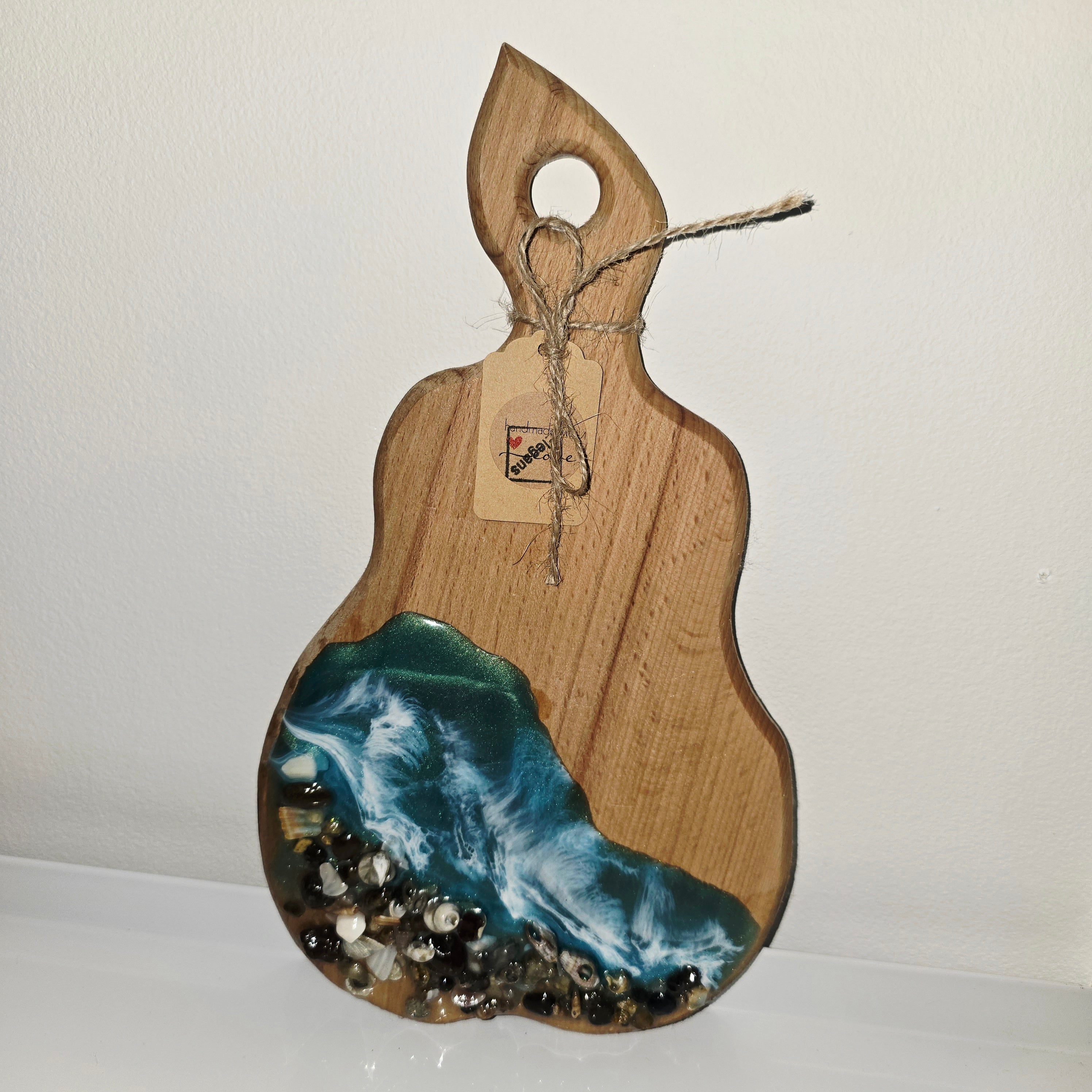 🌊 Handmade Wooden Serving Board with Resin Art – Ocean Style Design (29 × 16 cm)
