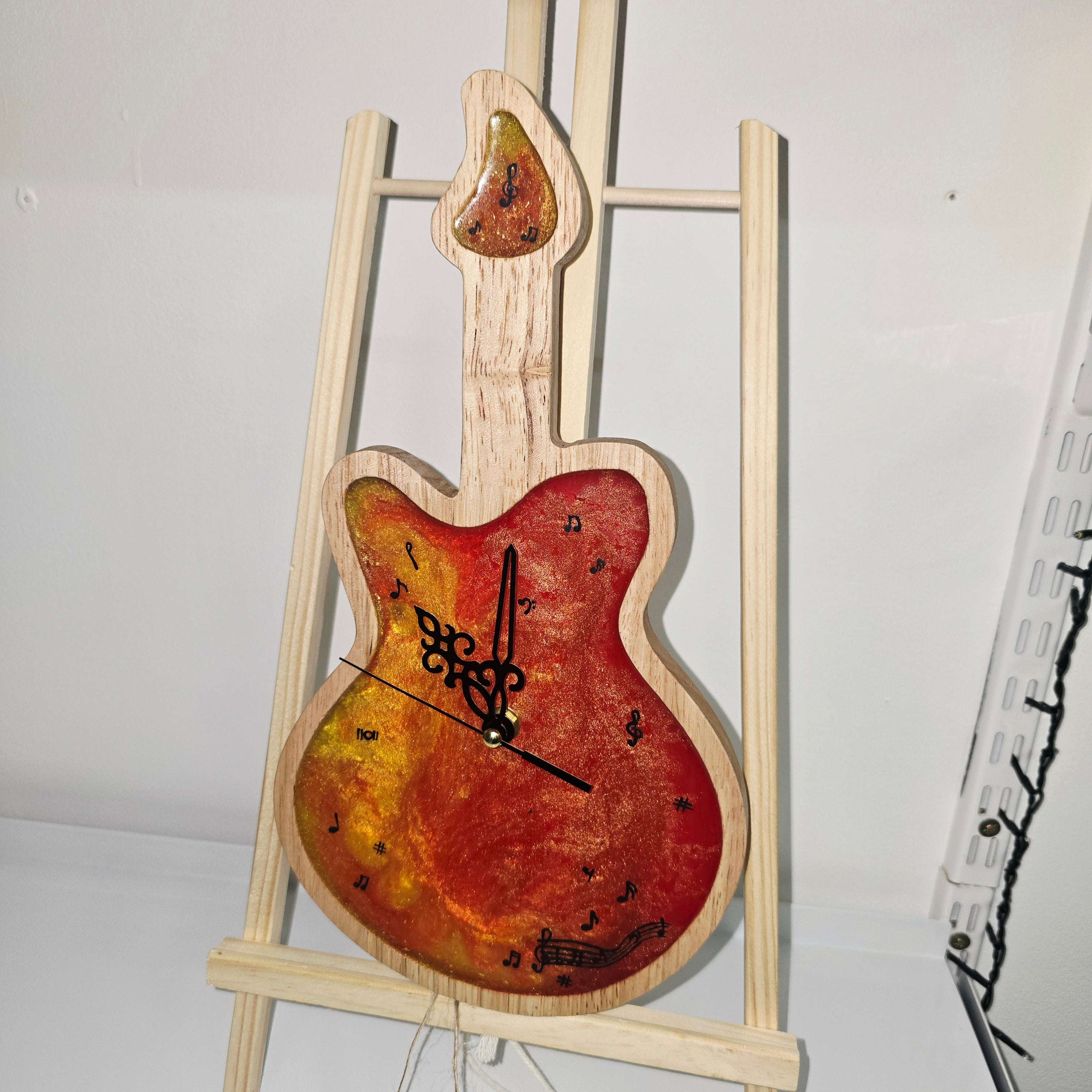Handmade Wooden & Epoxy Resin Guitar Wall Clock
