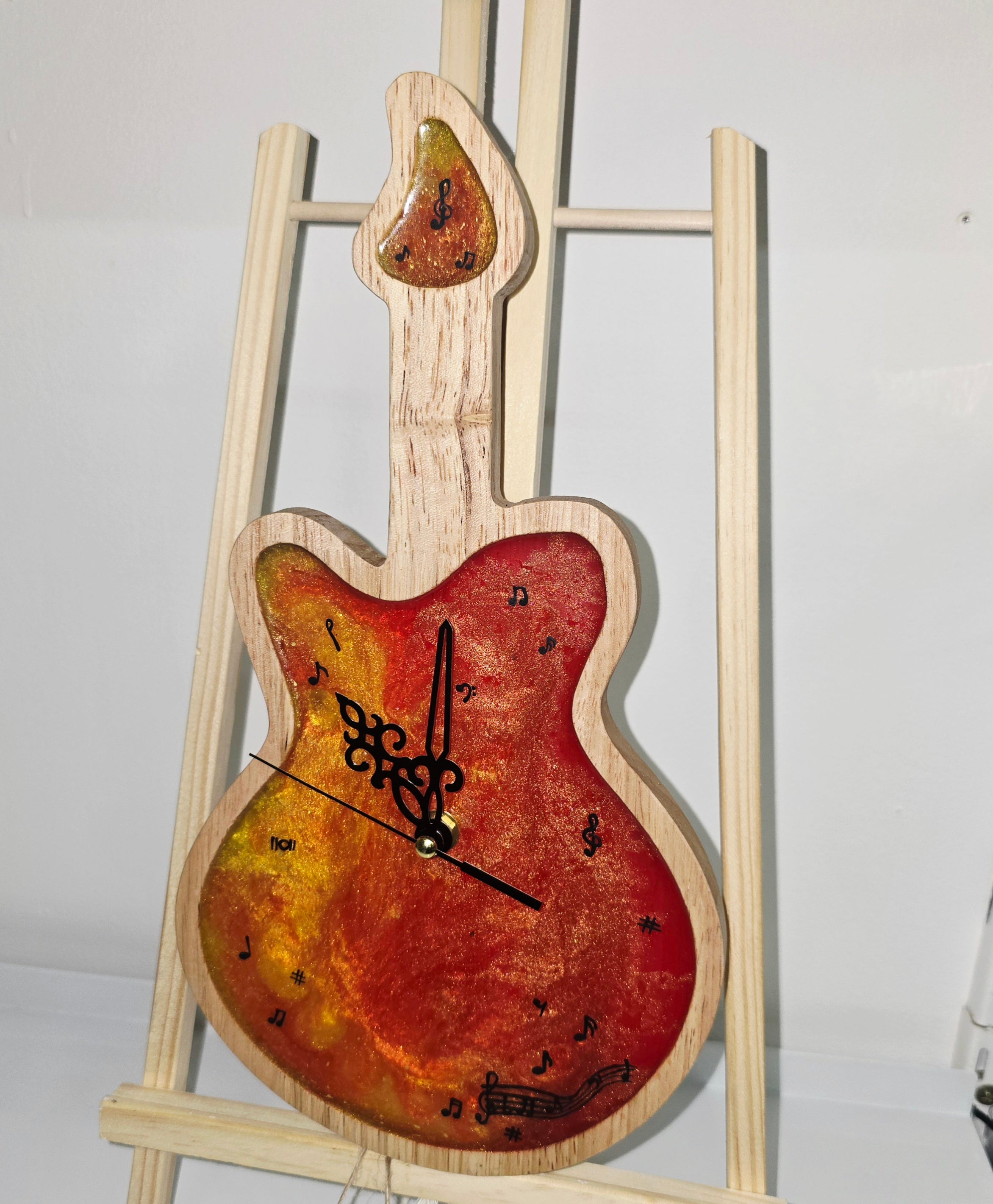 Handmade Wooden & Epoxy Resin Guitar Wall Clock