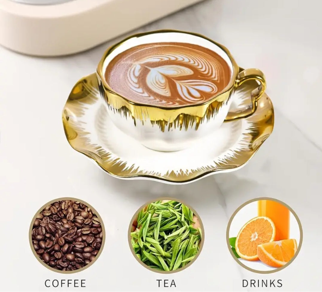 Luxury Bone China Coffee Cup & Saucer Set – Gold Detail, Set of 6