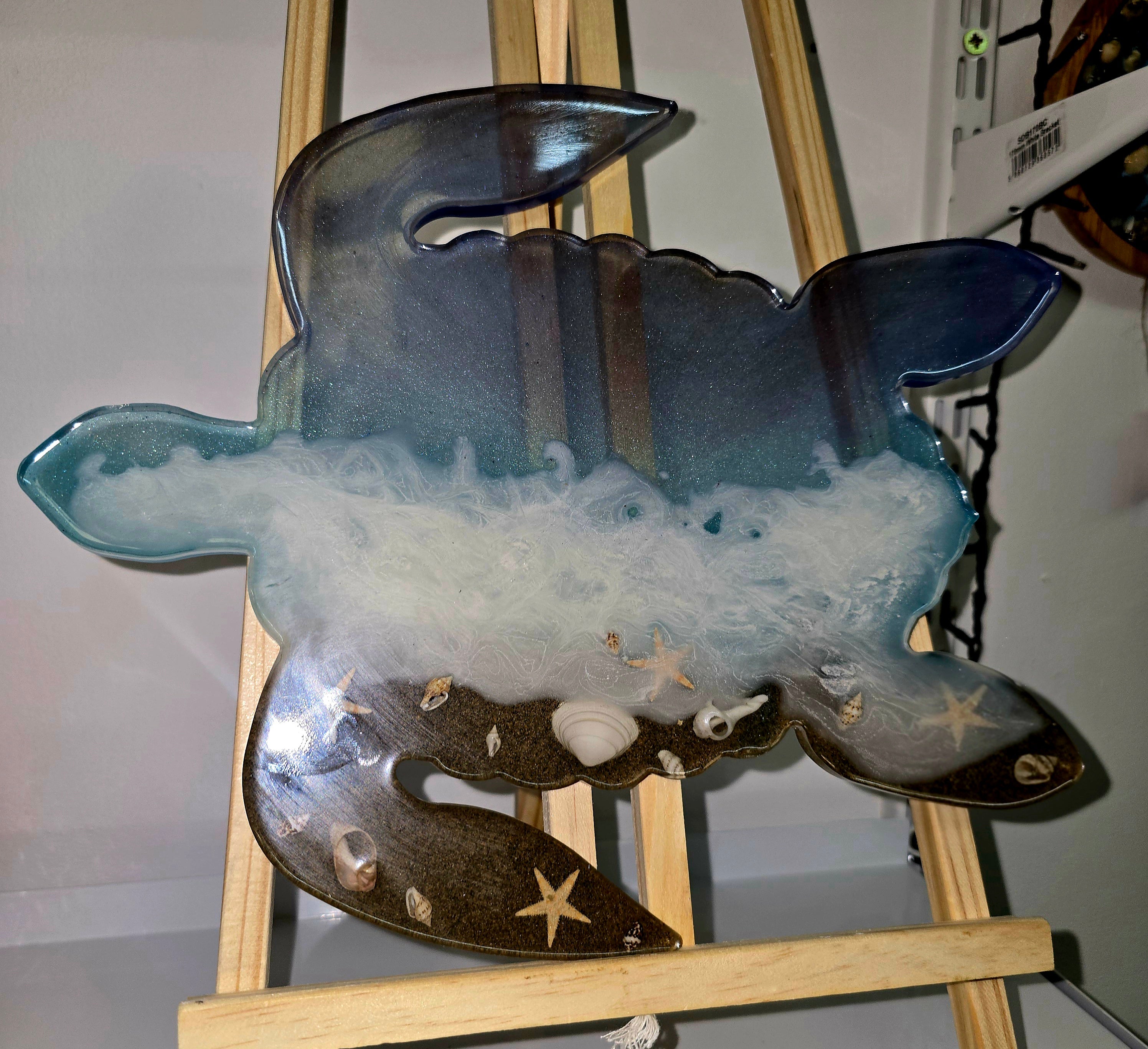 🐢 Handmade Ocean Resin Serving Board – Turtle Shaped Decorative Tray