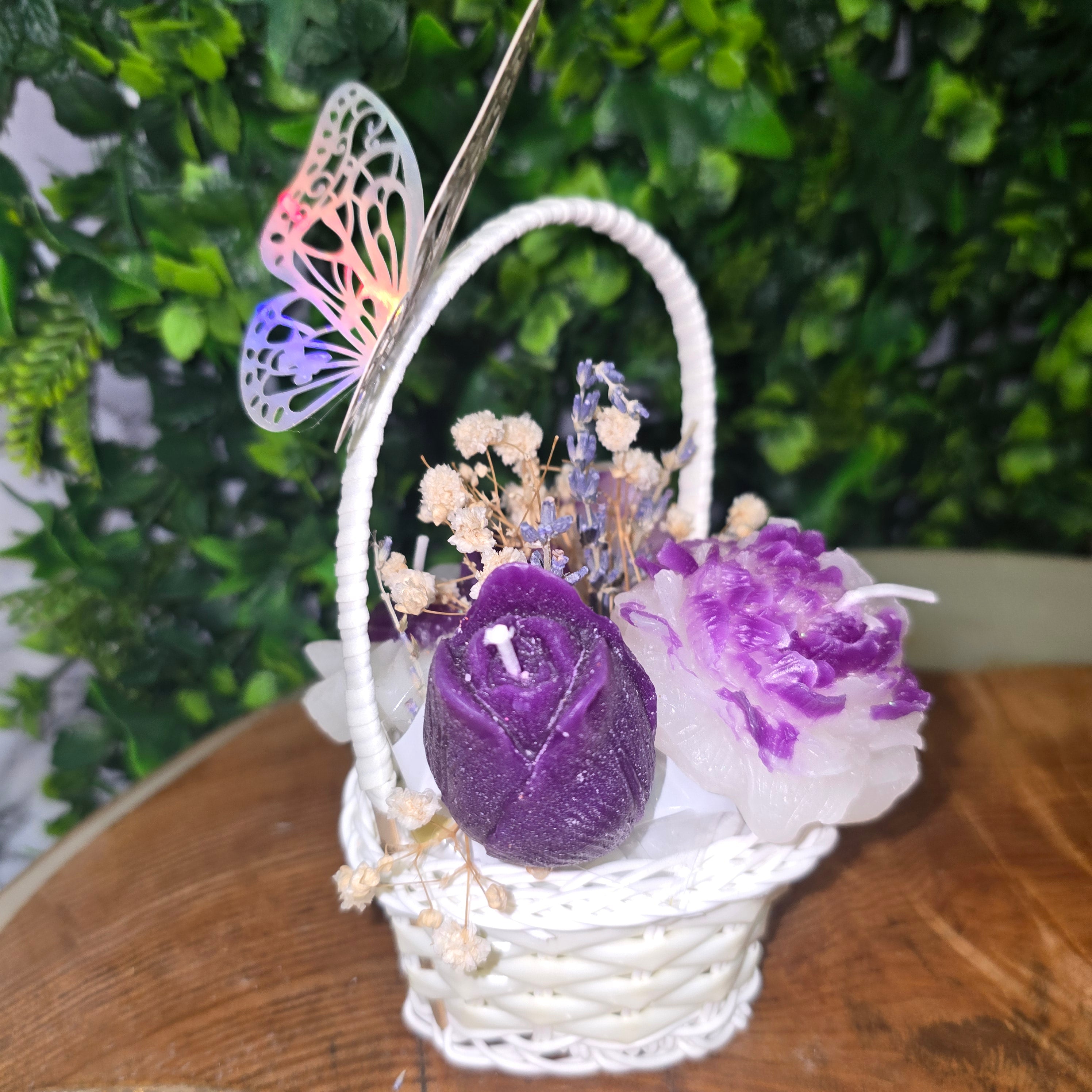 Decorative Flower Candle Basket with Butterfly – Mini Gift Candle