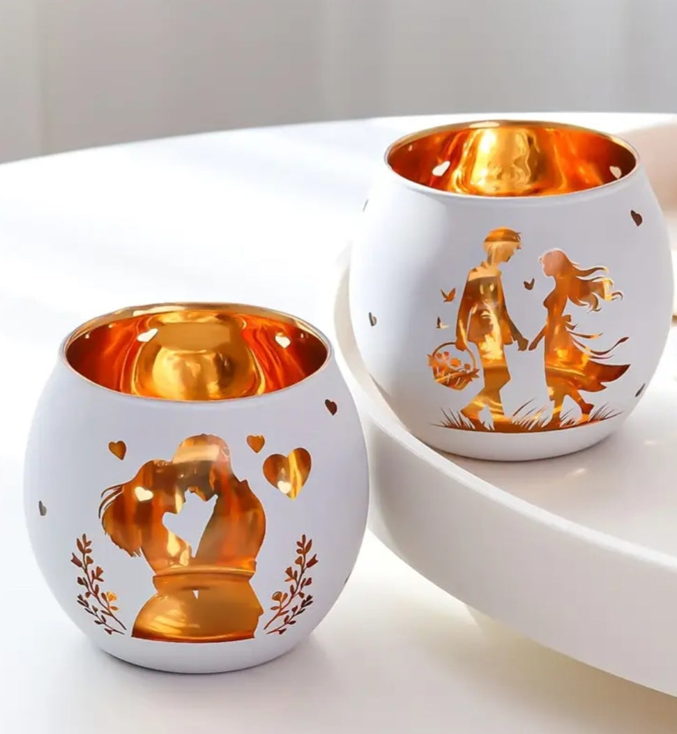 Romantic Glass Candle Holder Set – Couple Design (2 Pieces)