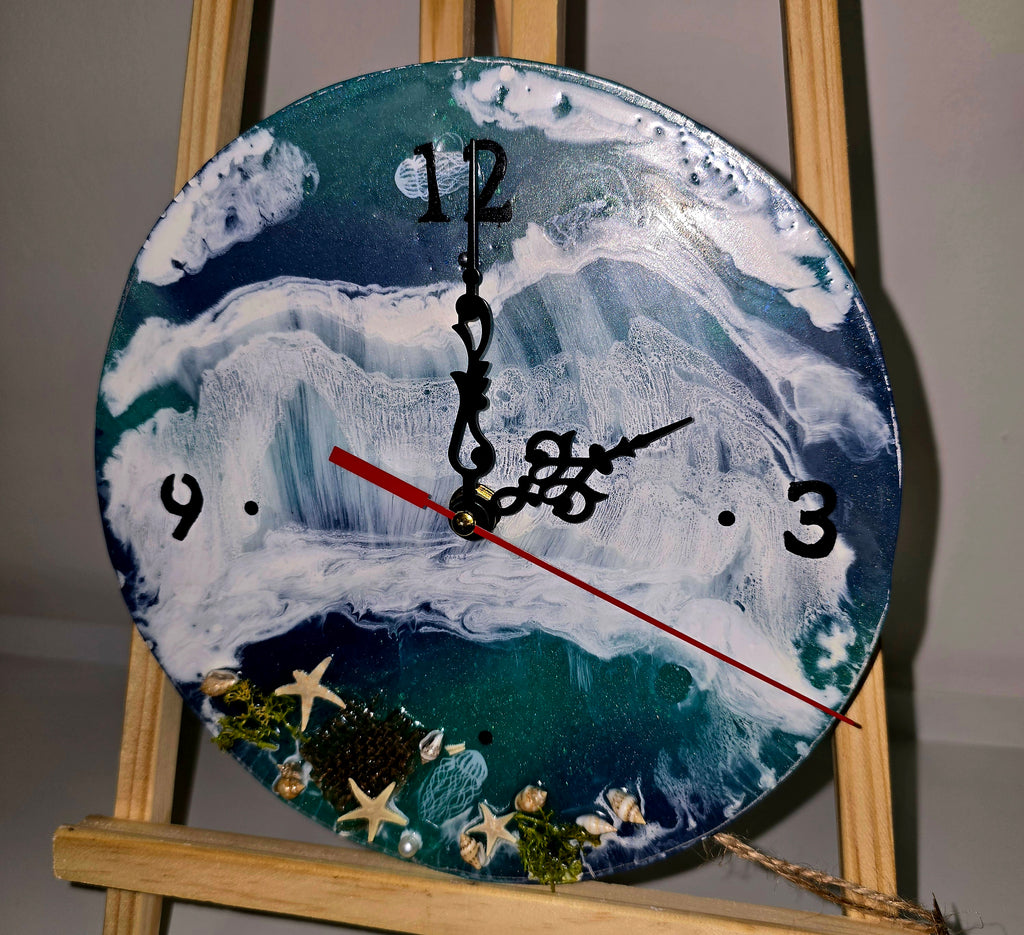 Handmade Epoxy Resin Wall Clock – Ocean Theme