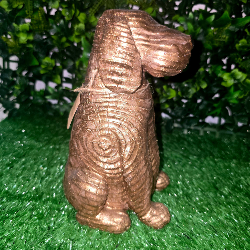 Handmade Cement Dog Sculpture with Wood Effect – Decorative Garden & Home Ornament