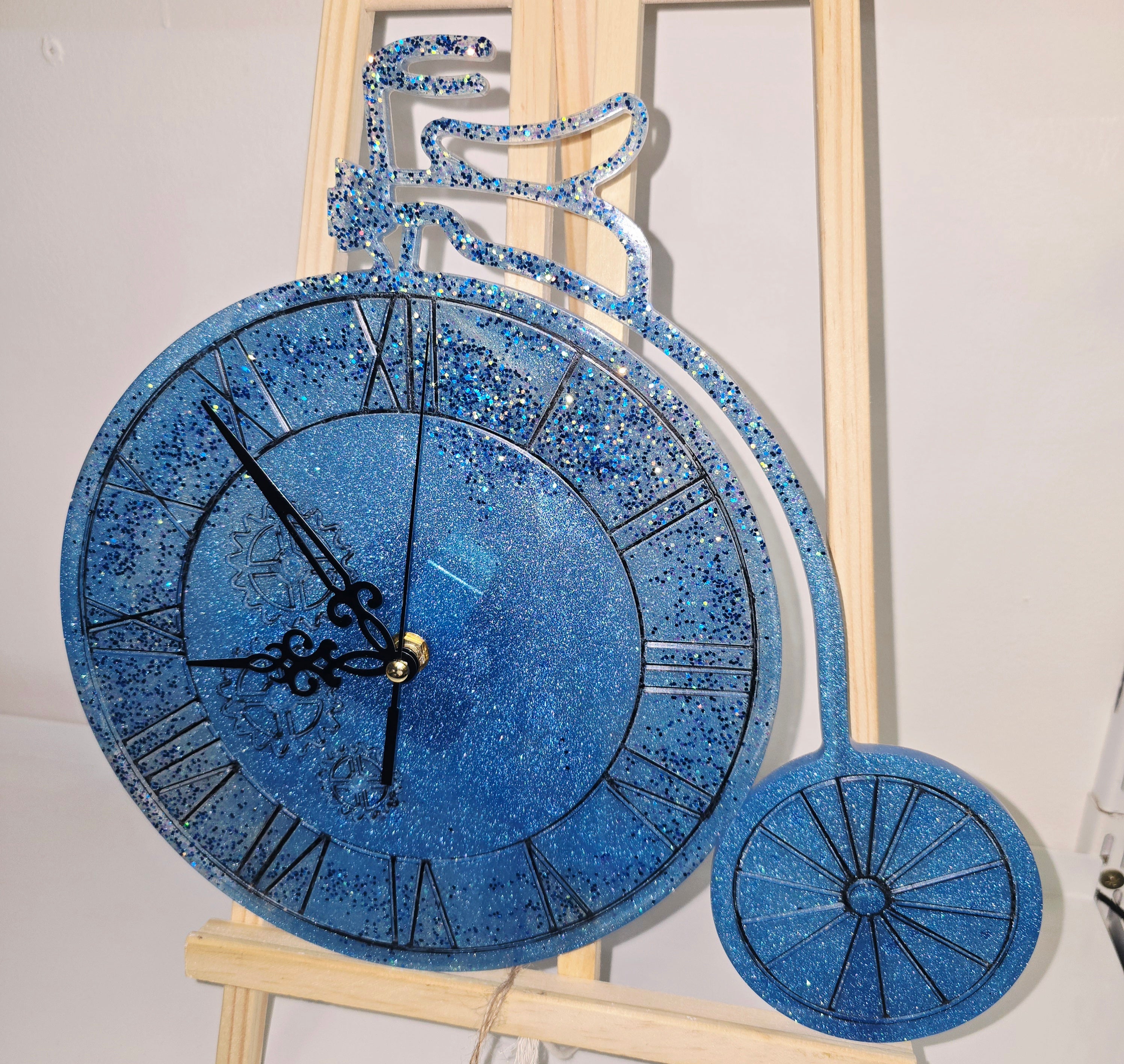 Handmade Epoxy Resin Bicycle Wall Clock – 31 cm (Pink & Blue)