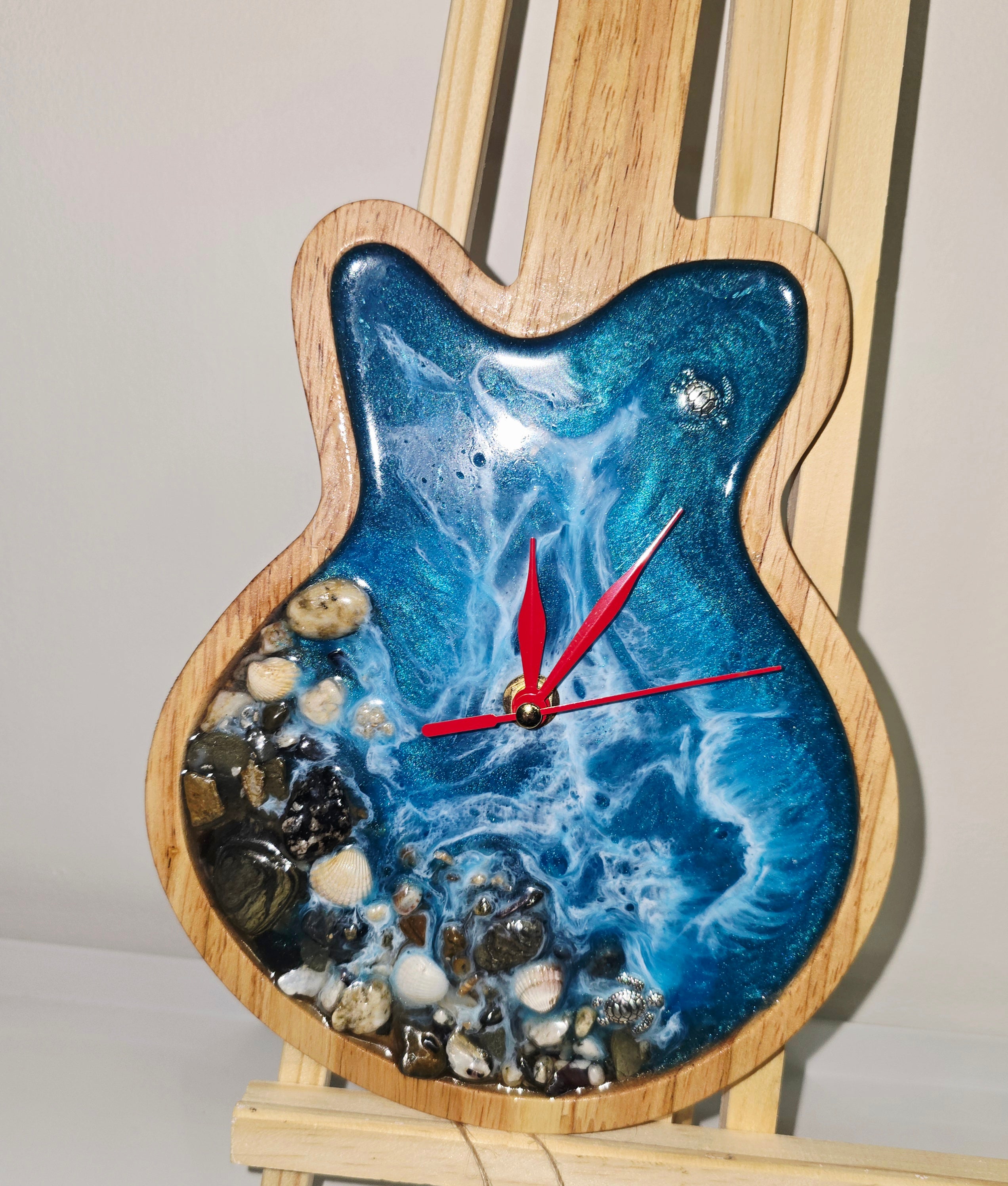 Handmade Wooden & Epoxy Resin Wall Clock – Ocean Theme