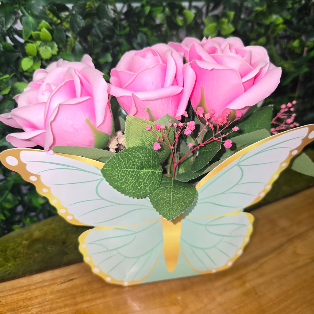 Butterfly Flower Box with Artificial Roses and Decorative Flowers