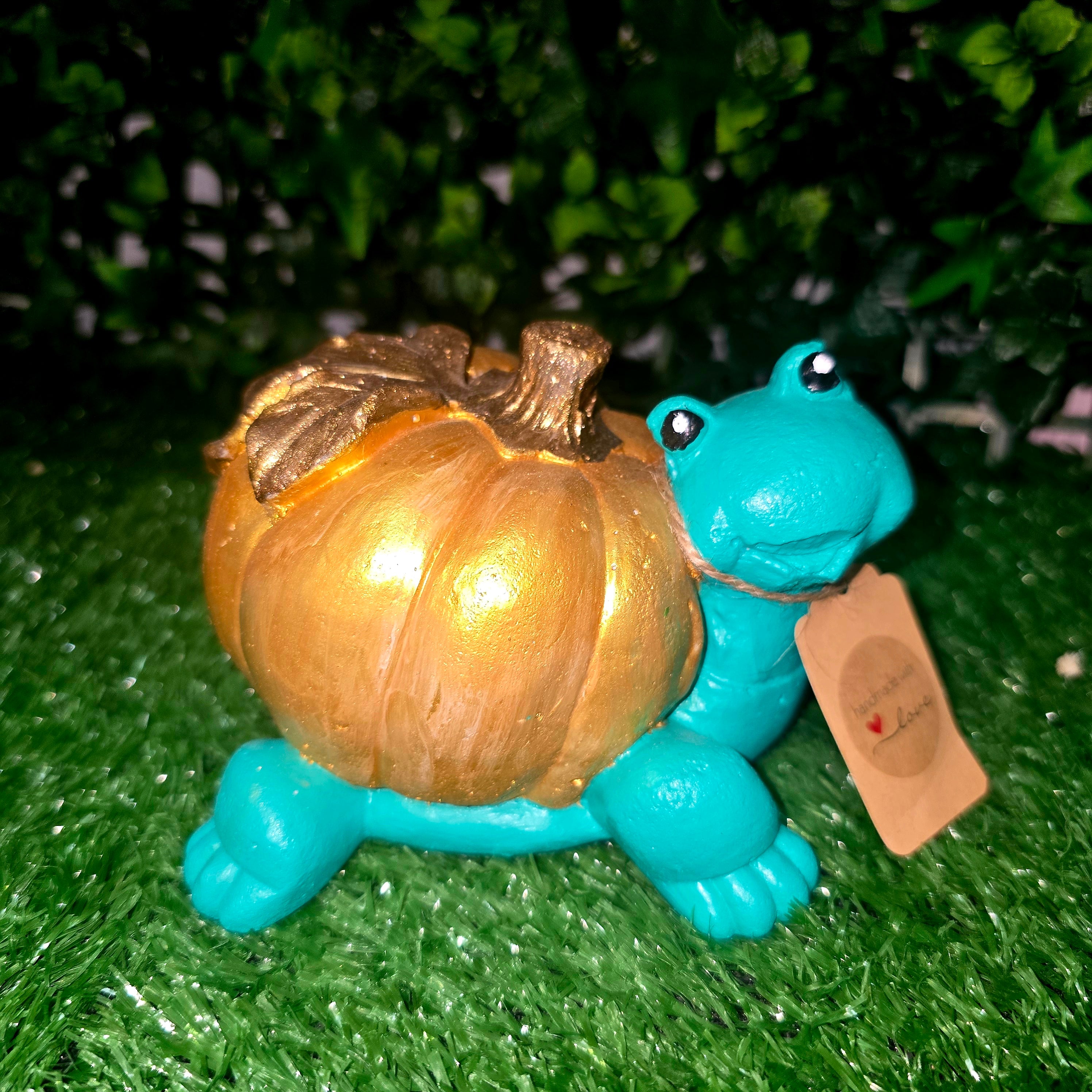 Handmade Cement Turtle with Pumpkin – Decorative Garden & Home Ornament