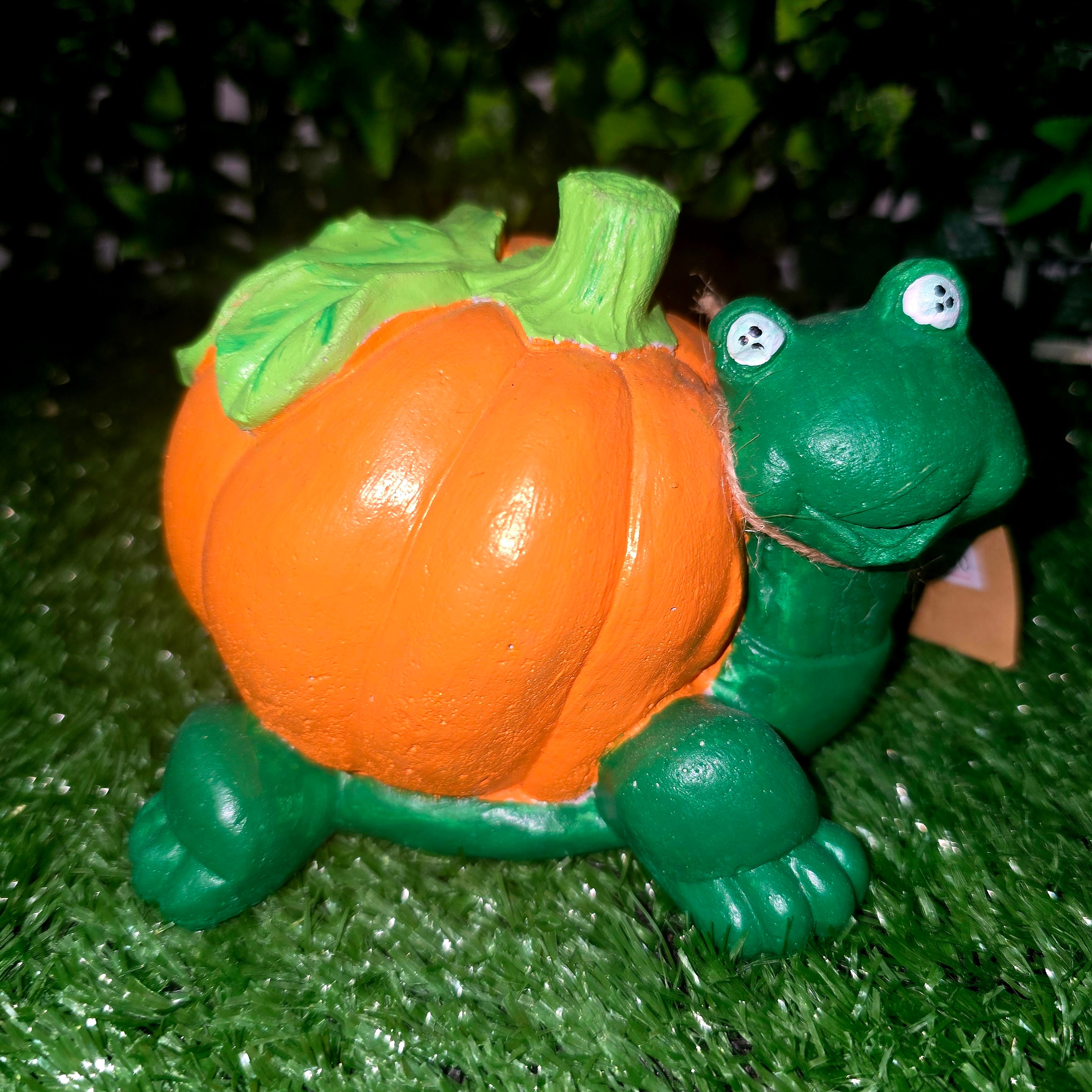 Handmade Cement Turtle with Pumpkin – Decorative Garden & Home Ornament