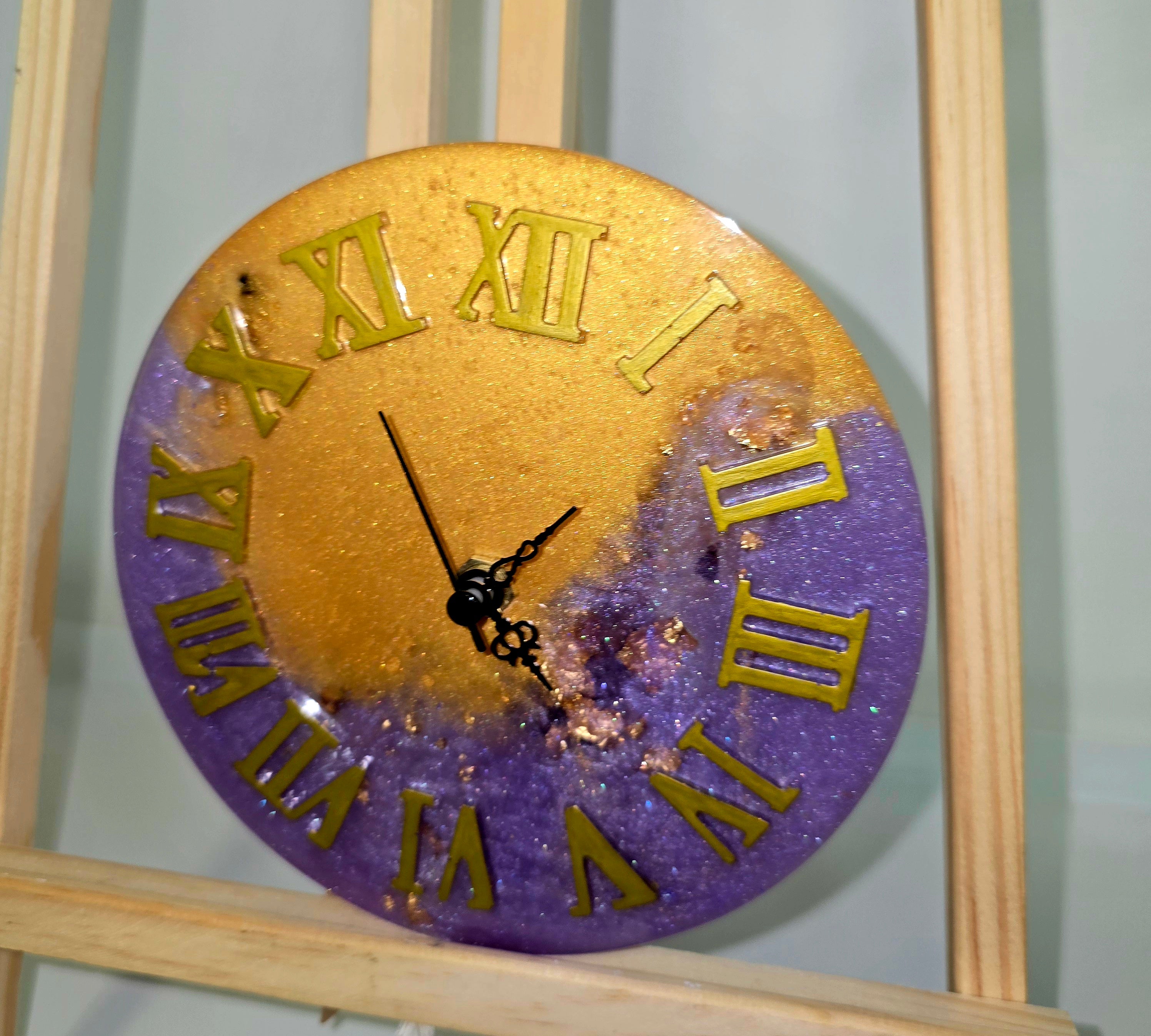 Handmade Epoxy Resin Wall Clock with Roman Numerals        15 cm.