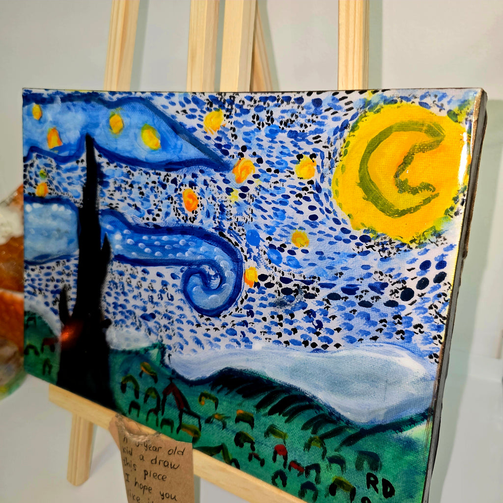 Hand-Painted Children’s Artwork Sealed with Clear Resin – Original Art by a 9-Year-Old Artist (30 × 21 cm)