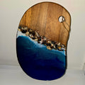 🌊 Handmade Wooden Serving Board with Resin Art – Ocean Style Design (30 × 20 cm)