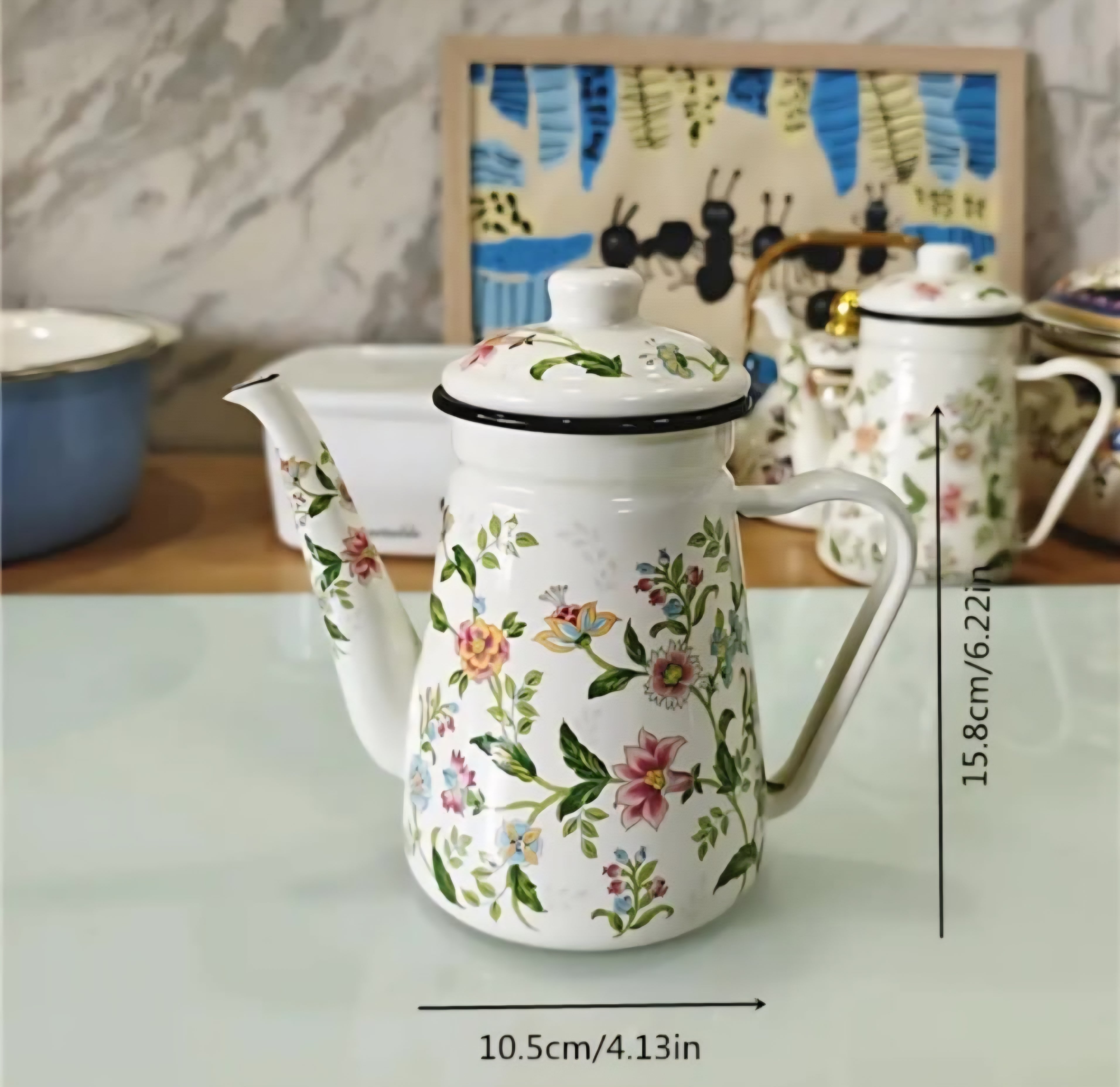 Floral Enamel Kettle – 1.2L Vintage Style Tea & Coffee Pot
