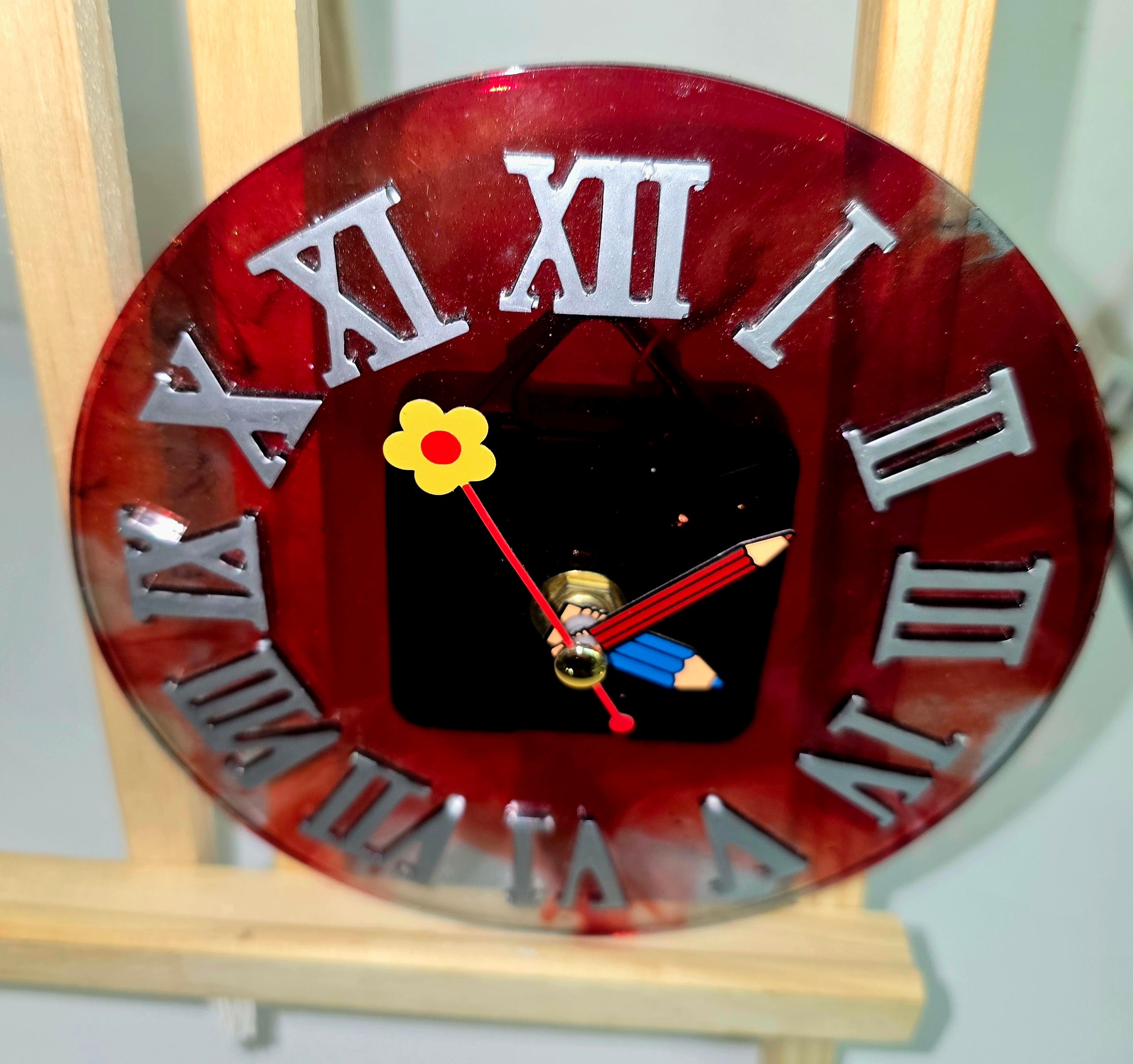 Handmade Epoxy Resin Wall Clock with Roman Numerals 15cm.